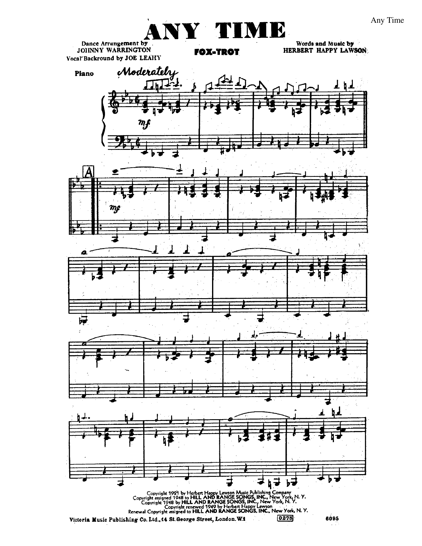 Any Time — sheet music preview