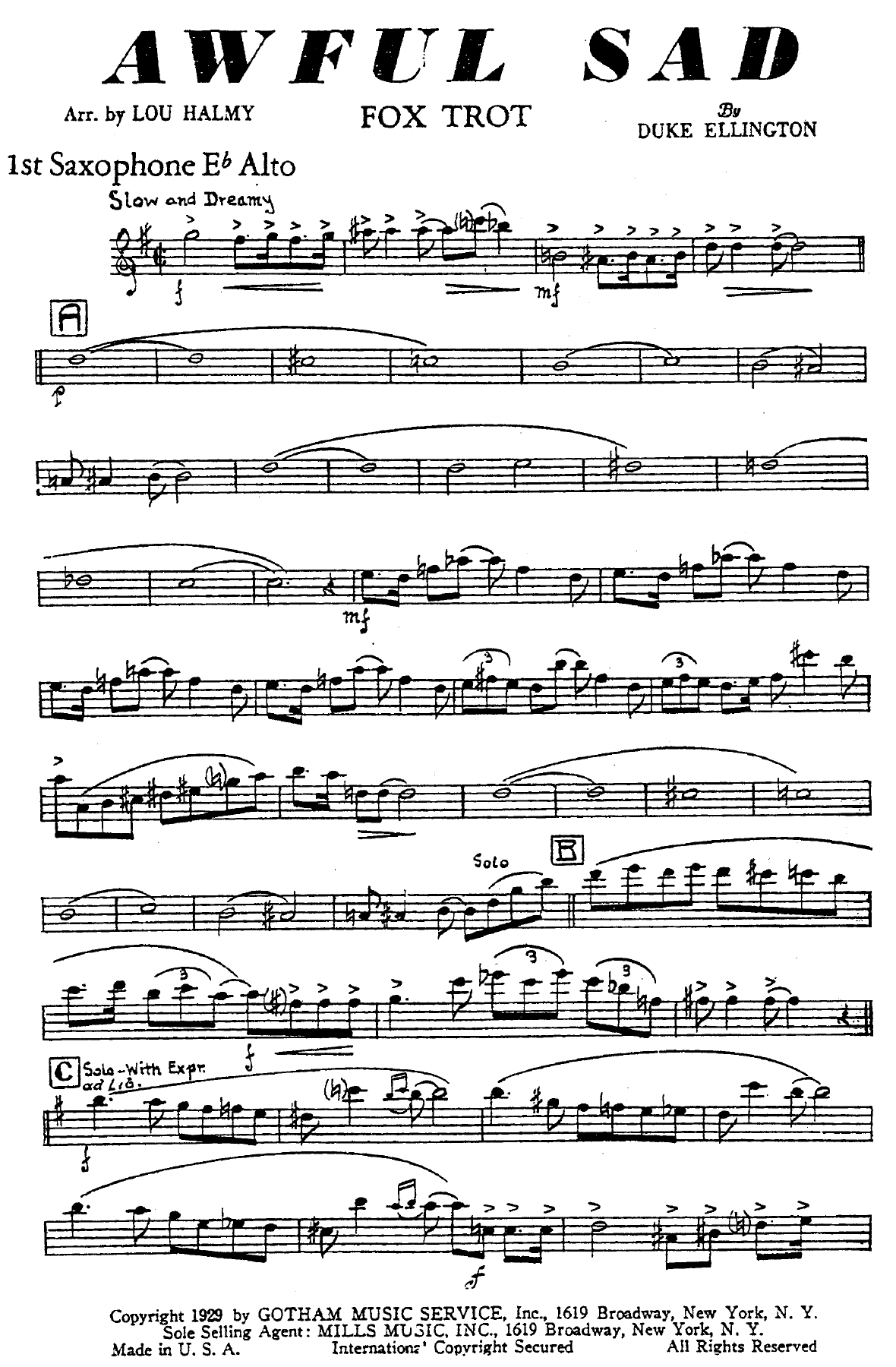 Awful Sad — sheet music preview