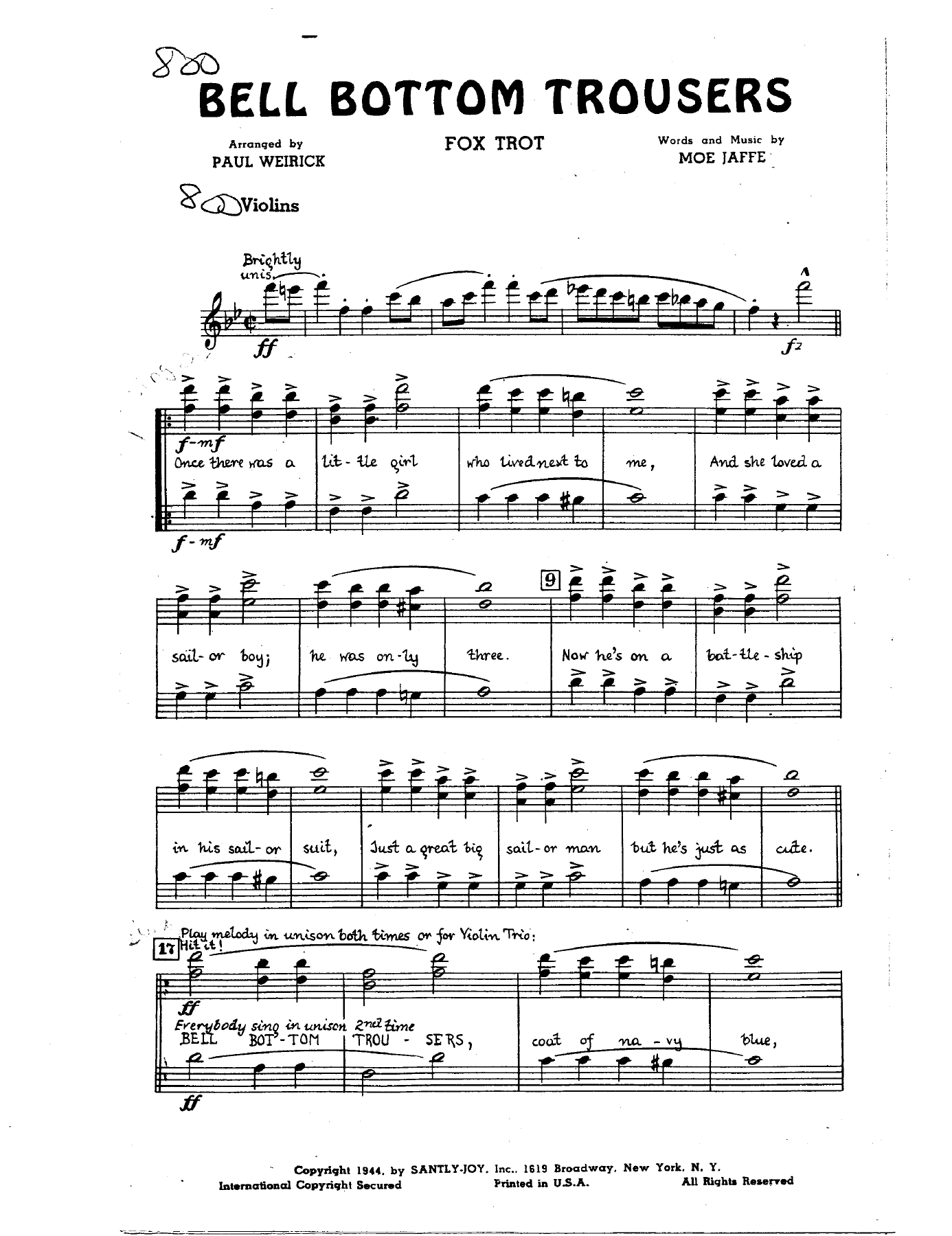 Bell Bottom Trousers — sheet music preview