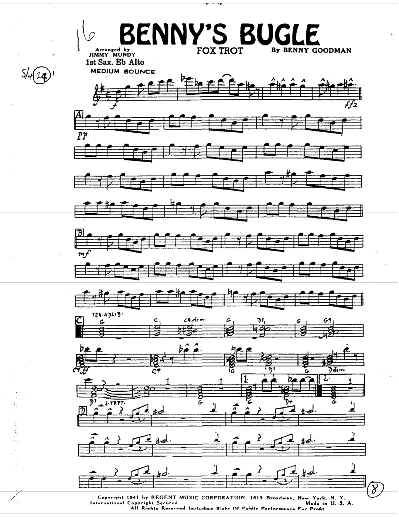 Benny's Bugle — sheet music preview