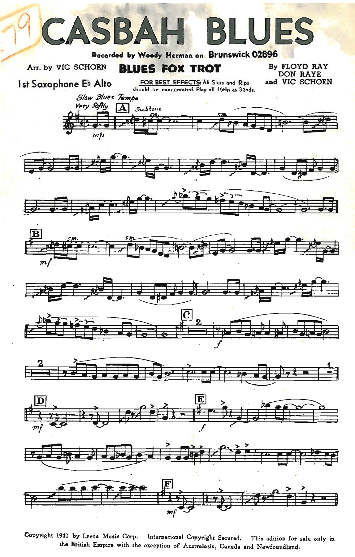 Casbah Blues — sheet music preview