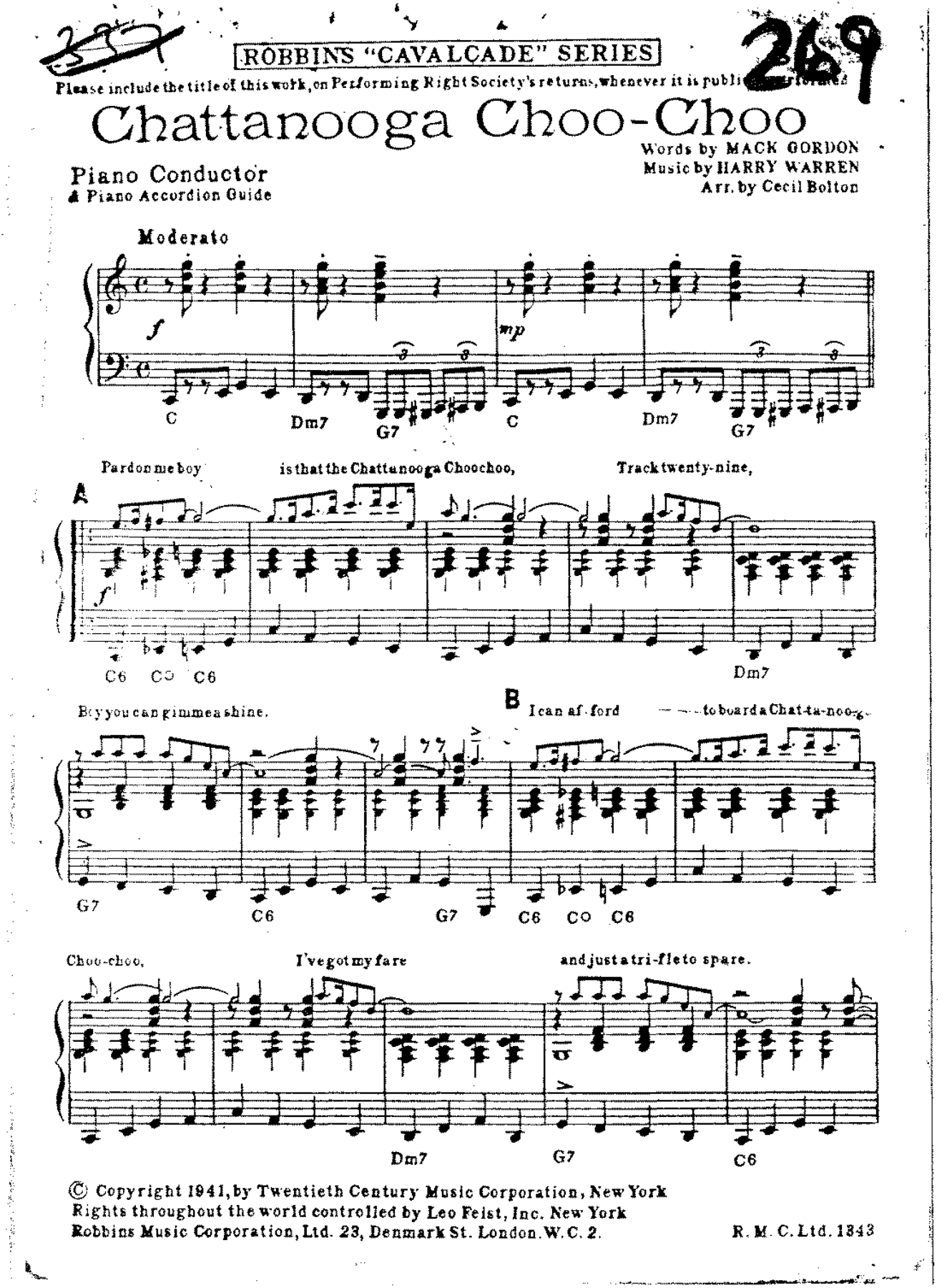 Chattanooga Choo Choo — sheet music preview