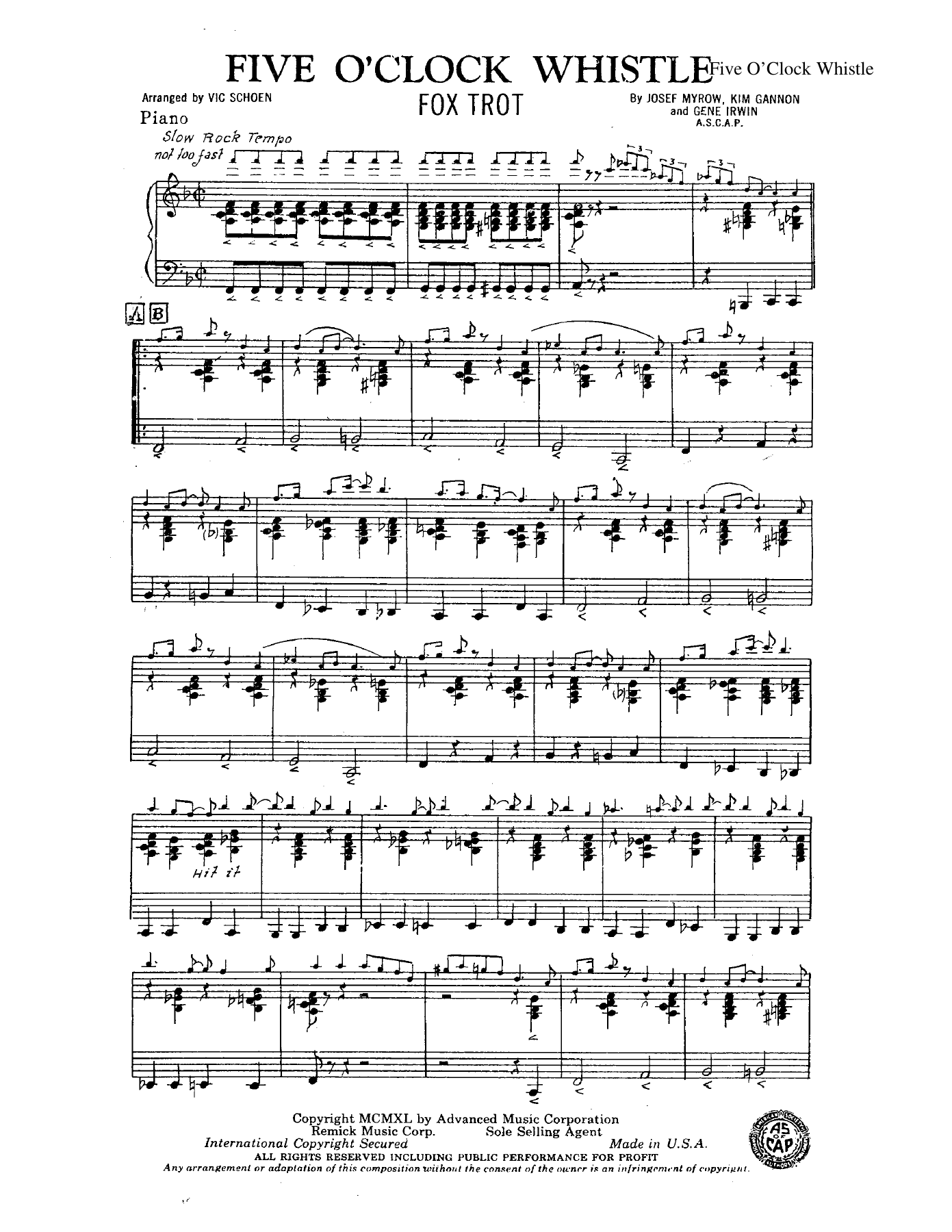 Five O'Clock Whistle — sheet music preview