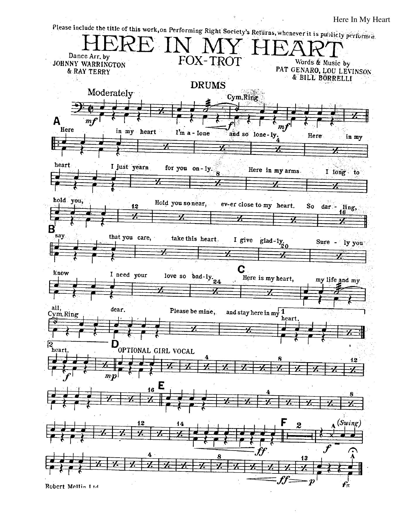 Here In My Heart — Big Band sheet music by J. Warrington | Foxtrot