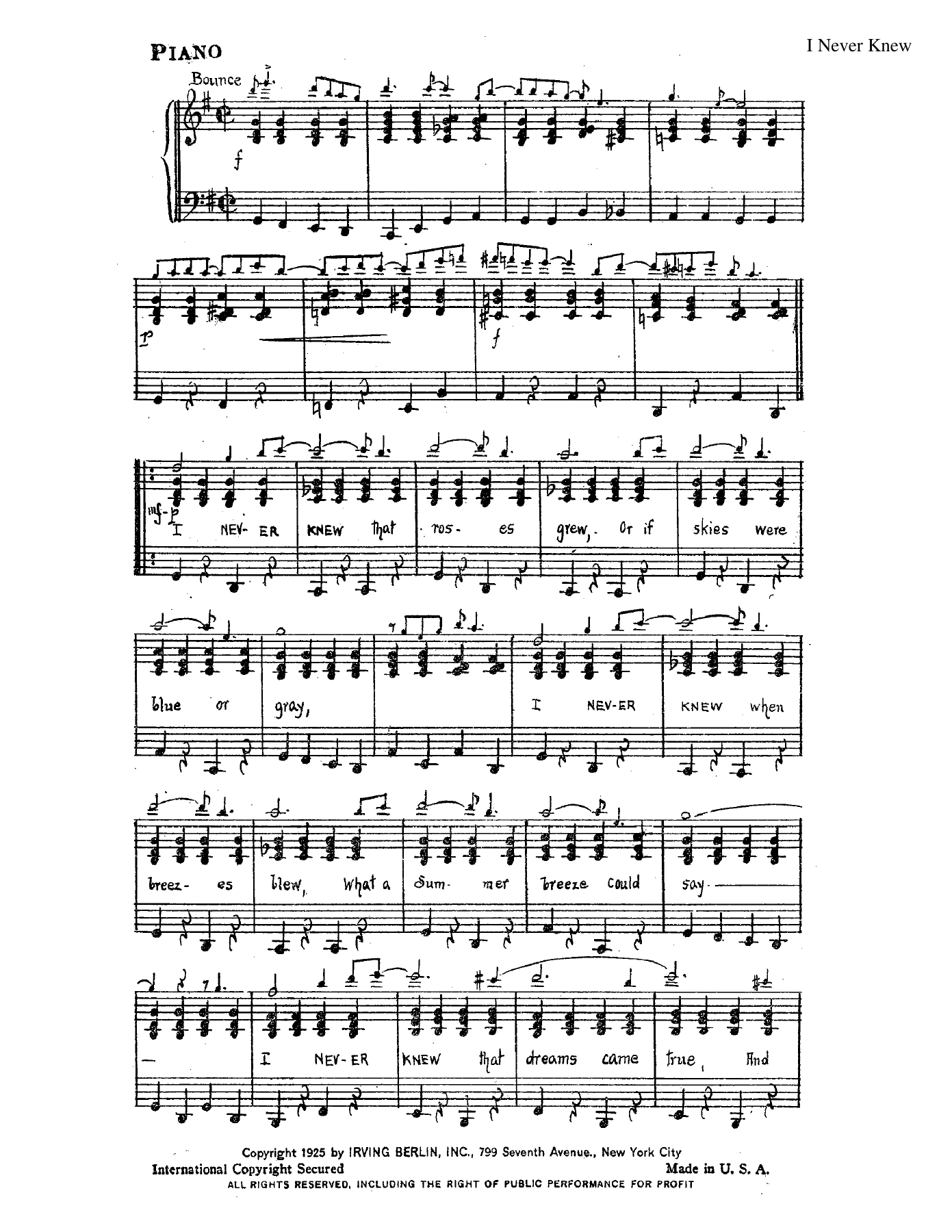 I Never Knew — sheet music preview