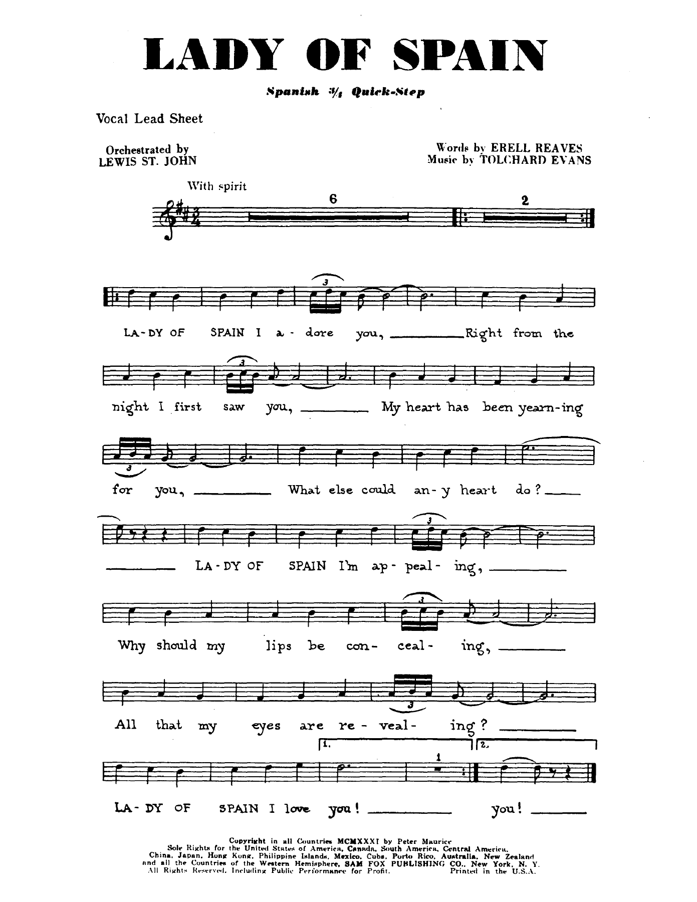 Lady Of Spain — sheet music preview