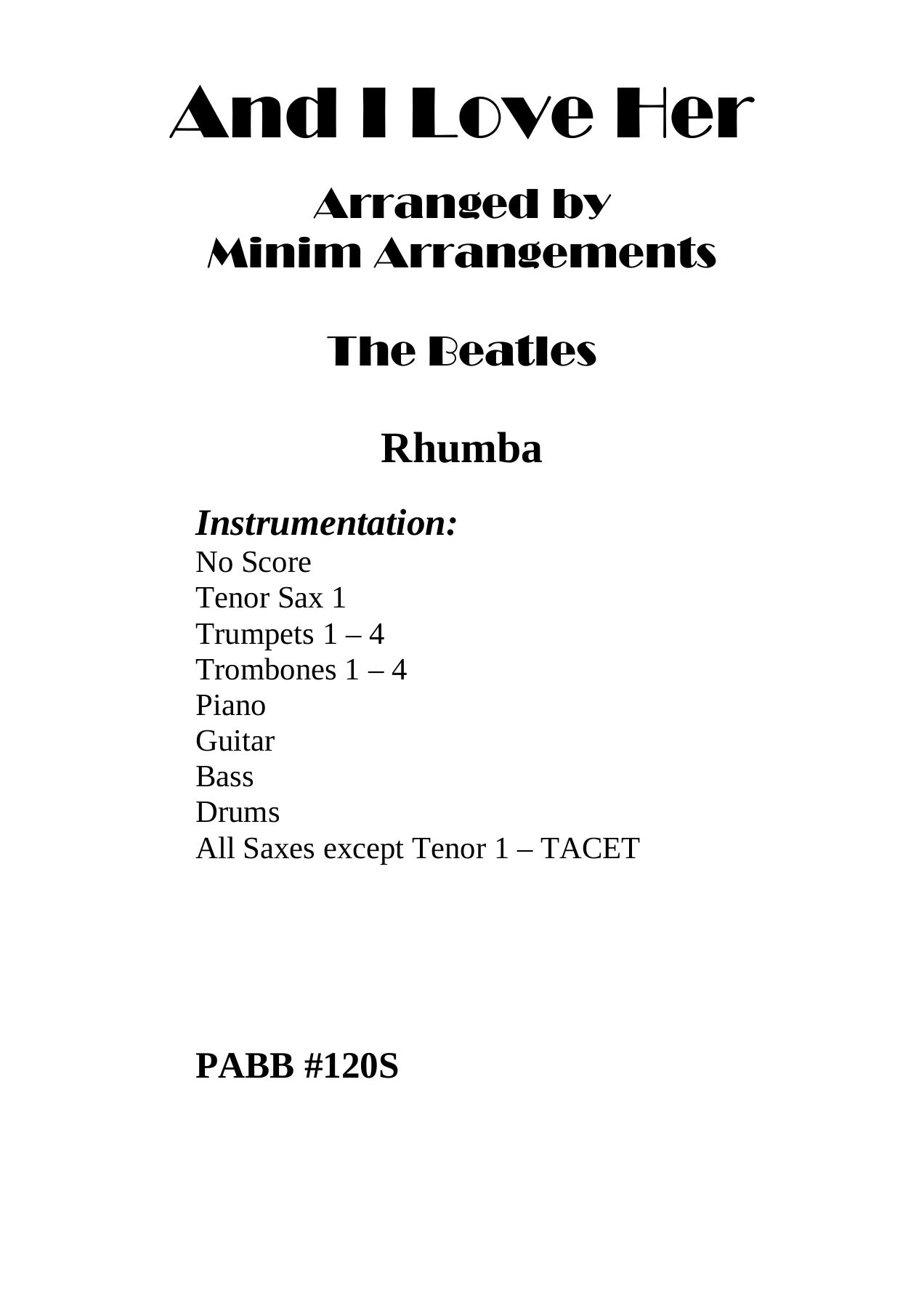 And I Love Her - The Beatles - Minim Arrangements - Rhumba — sheet music preview