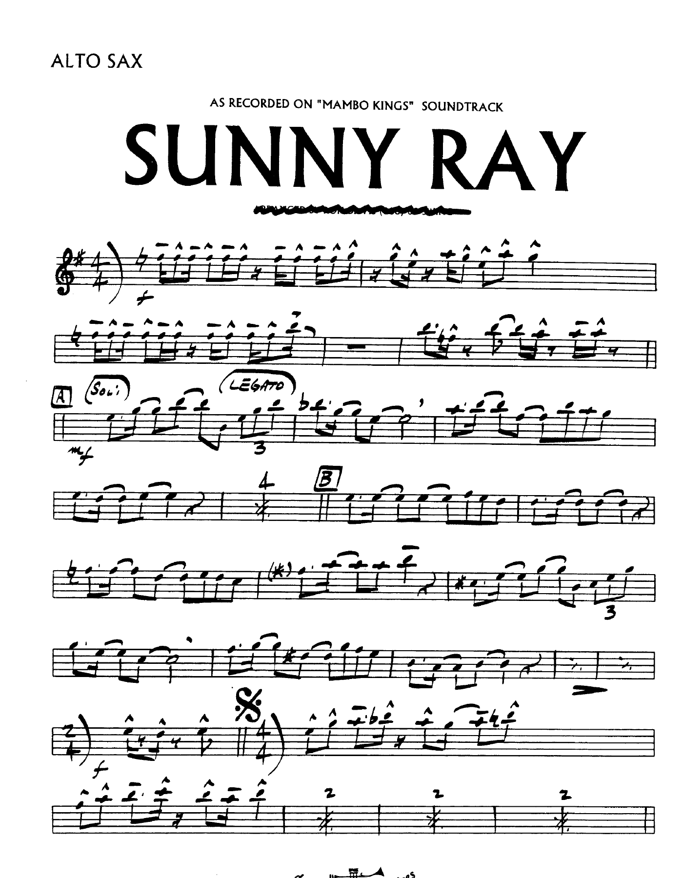 Sunny Ray — Big Band sheet music by Mambo Kings | Salsa