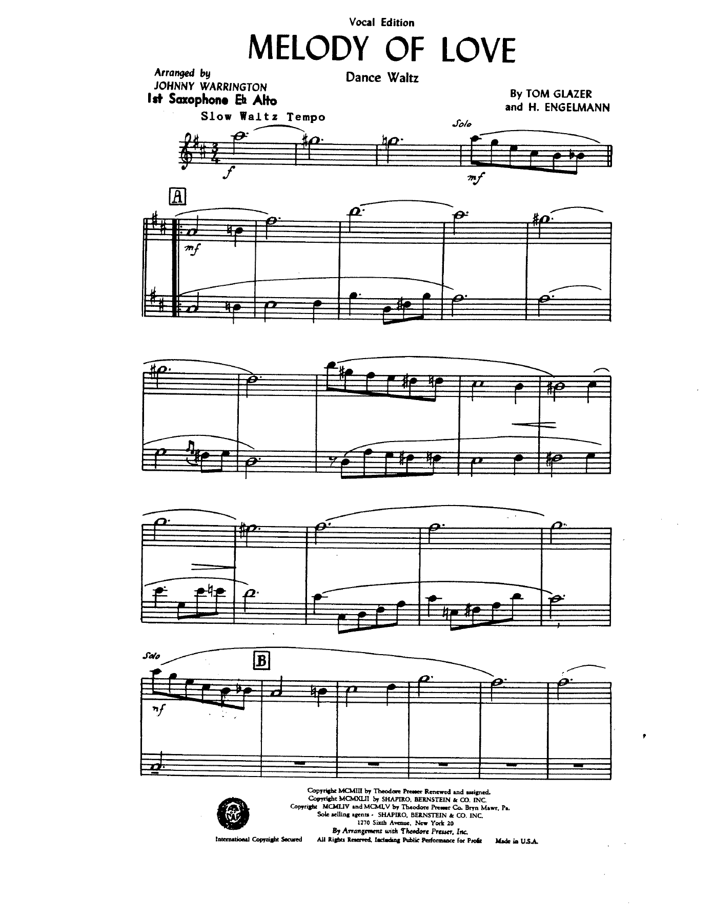 Melody Of Love — sheet music preview