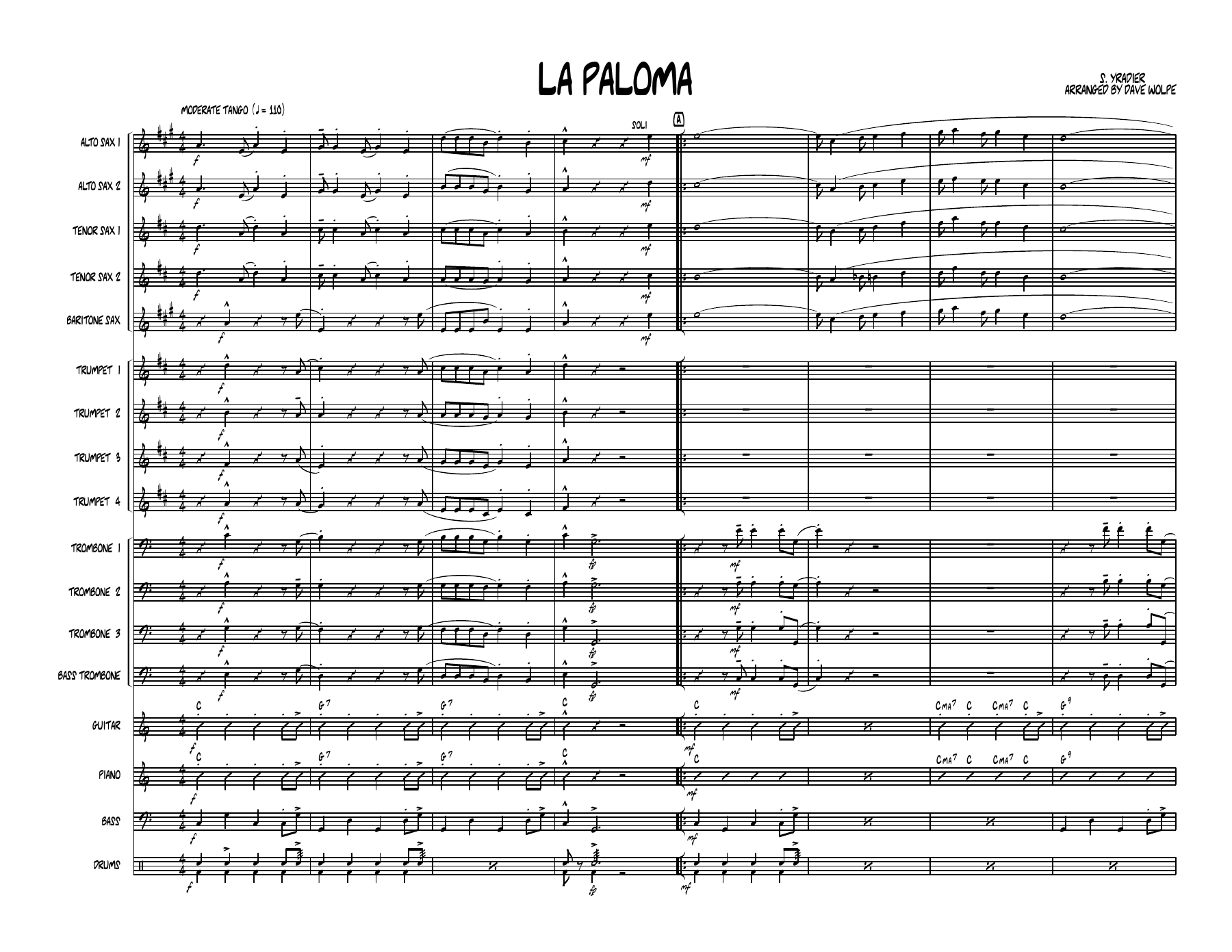 La Paloma — sheet music preview