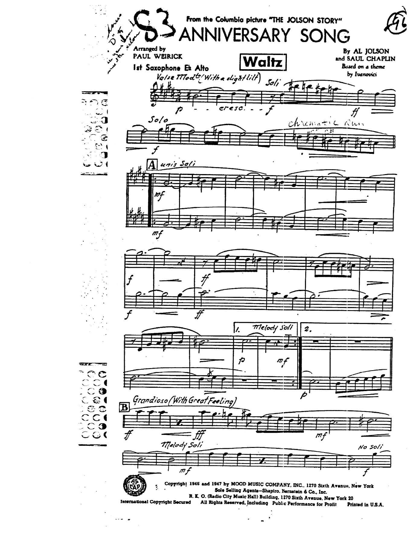 Anniversary Song — sheet music preview