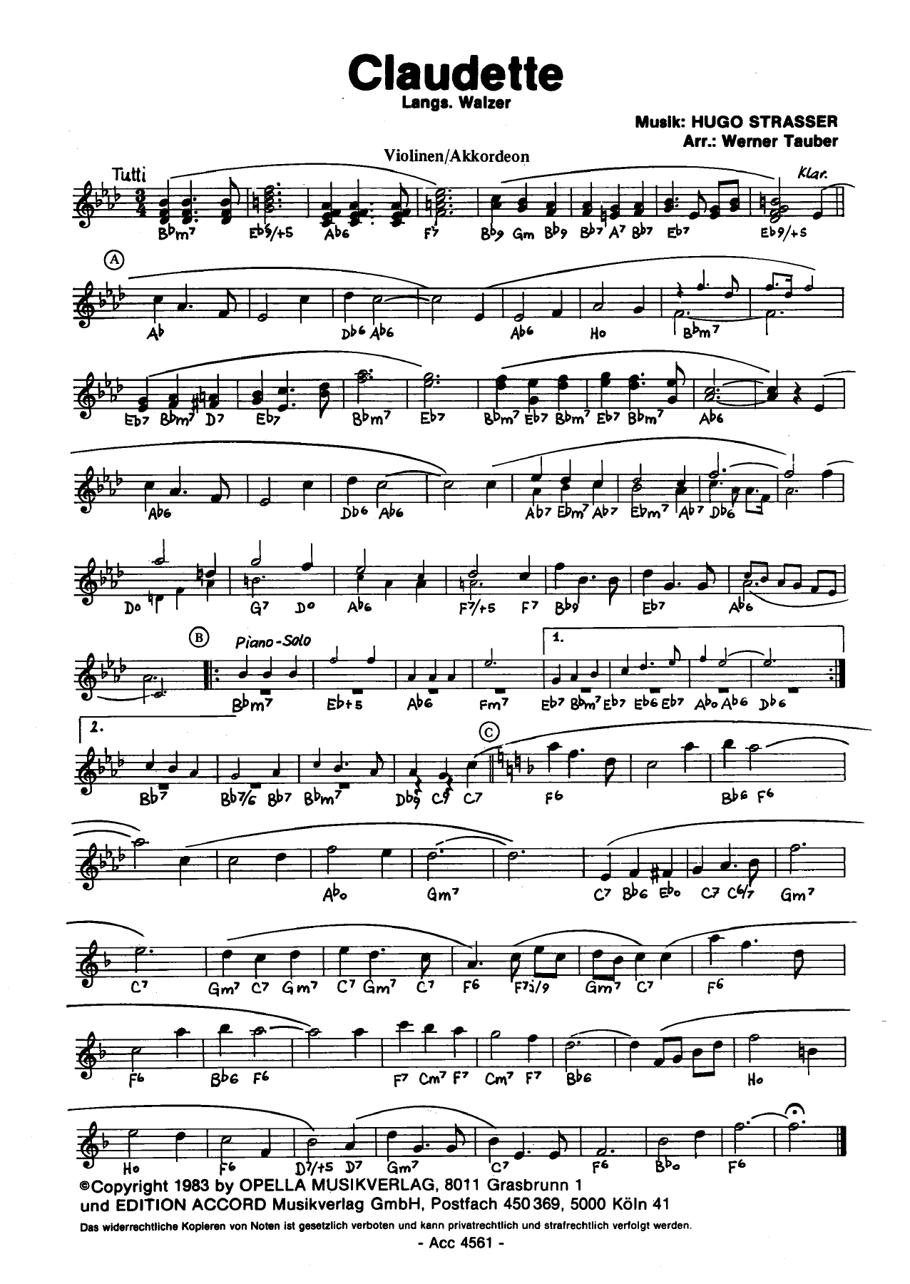 Claudette — sheet music preview