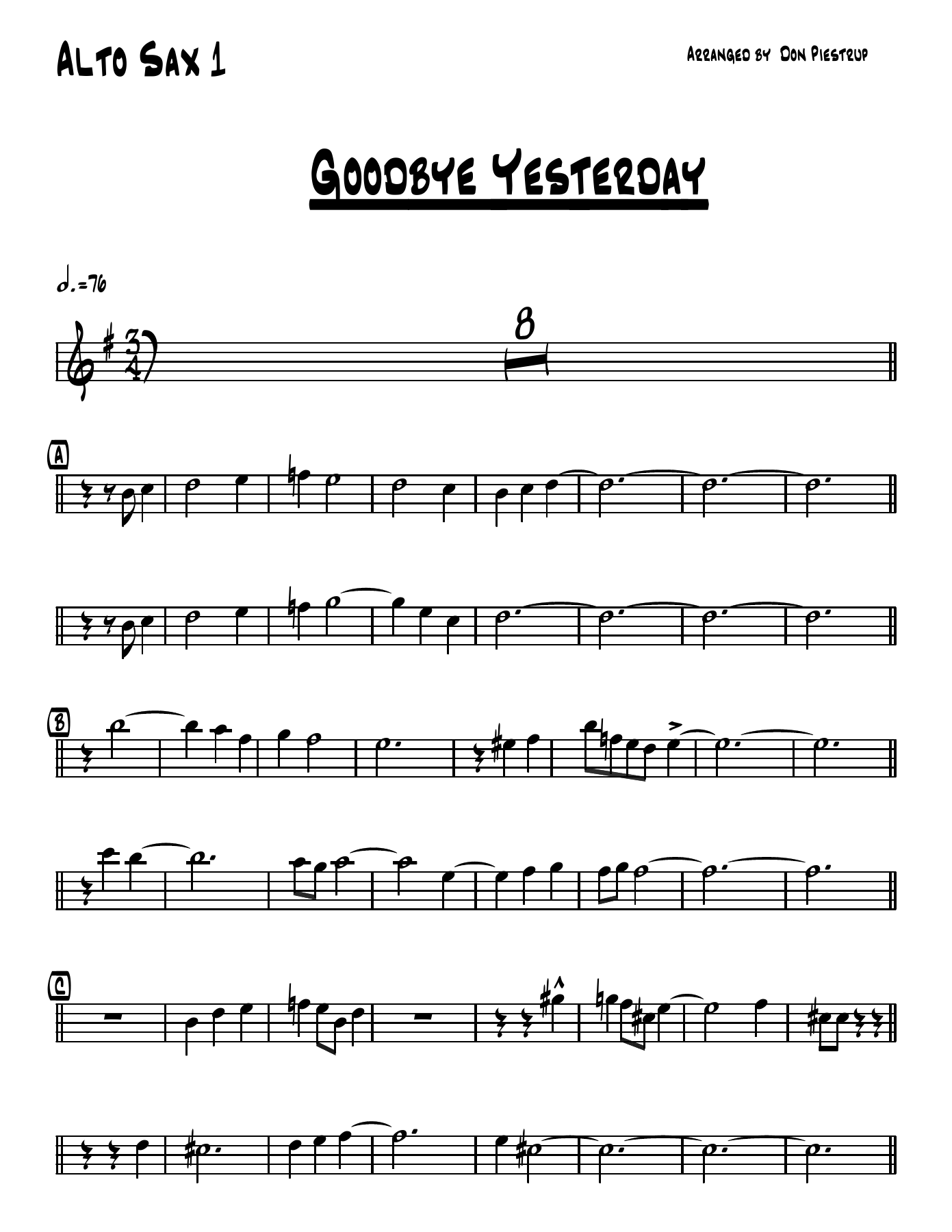 Goodbye Yesterday — sheet music preview