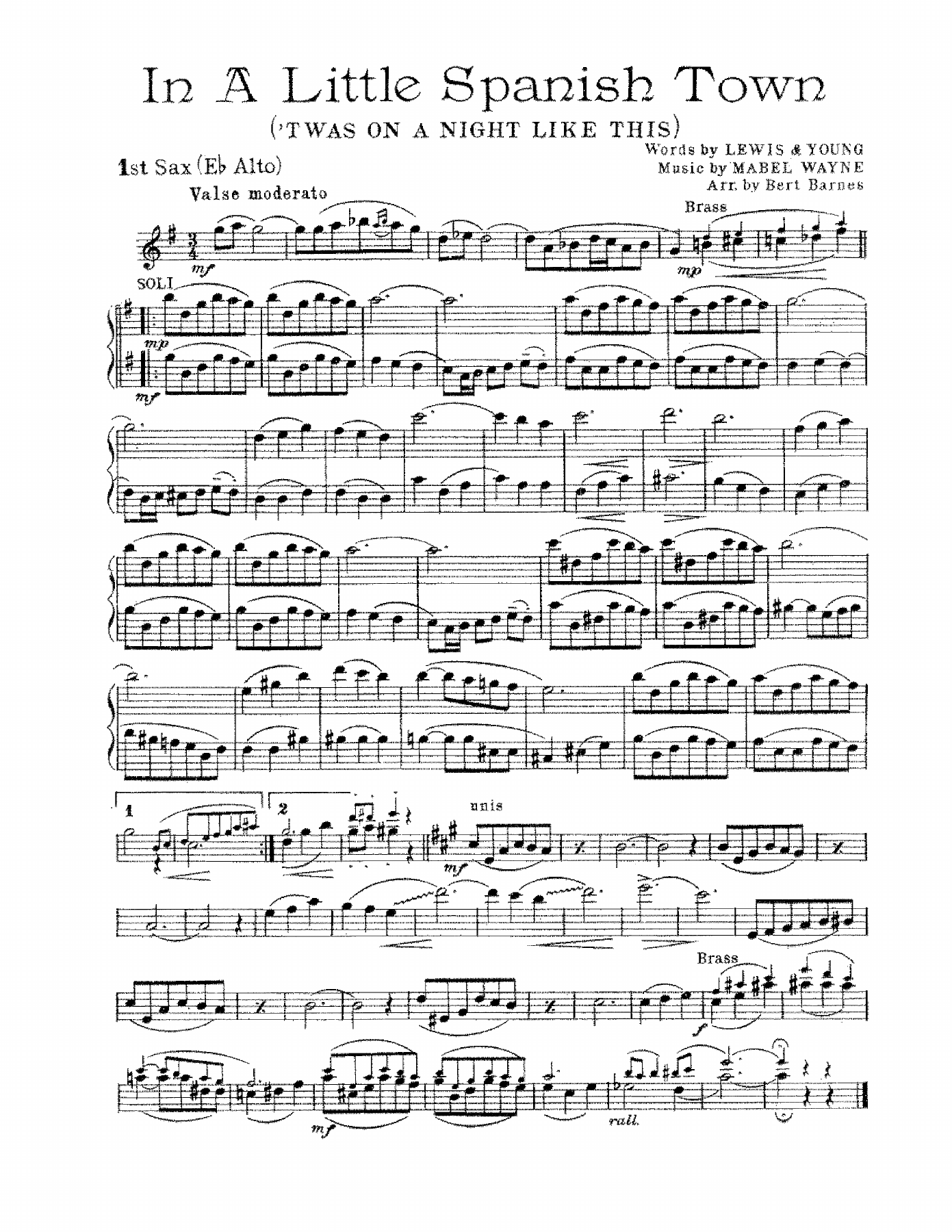 In A Little Spanish Town — sheet music preview