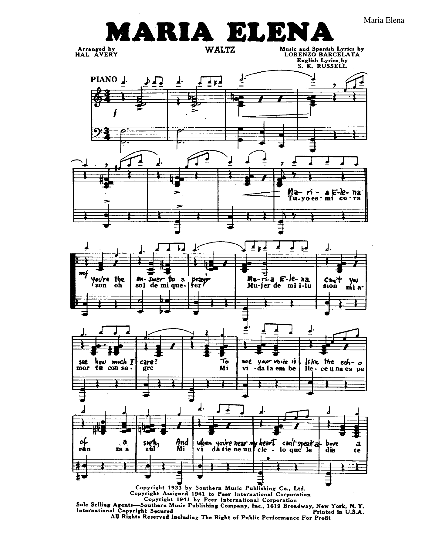 Maria Elena — sheet music preview