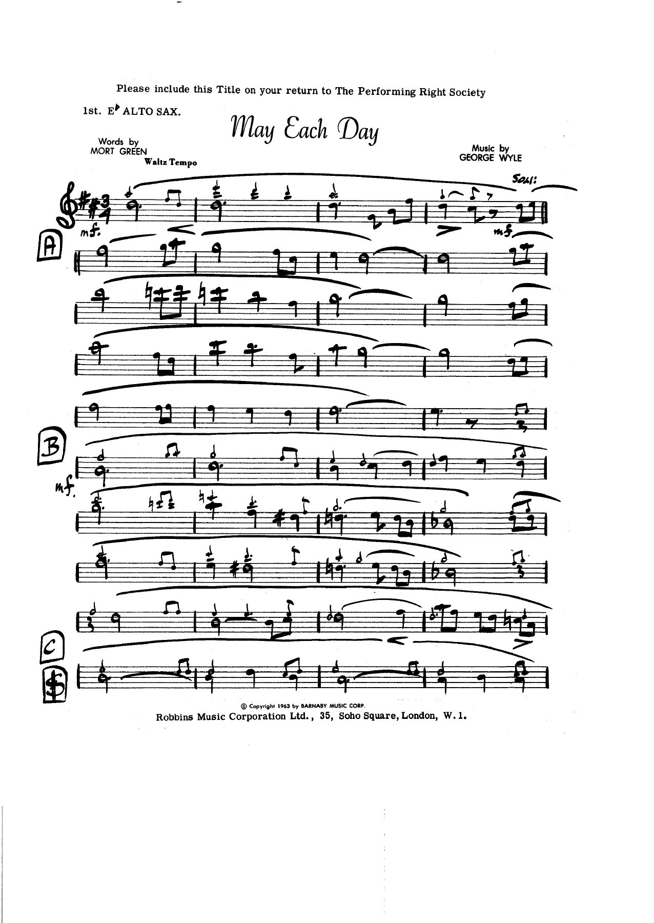 May Each Day — sheet music preview