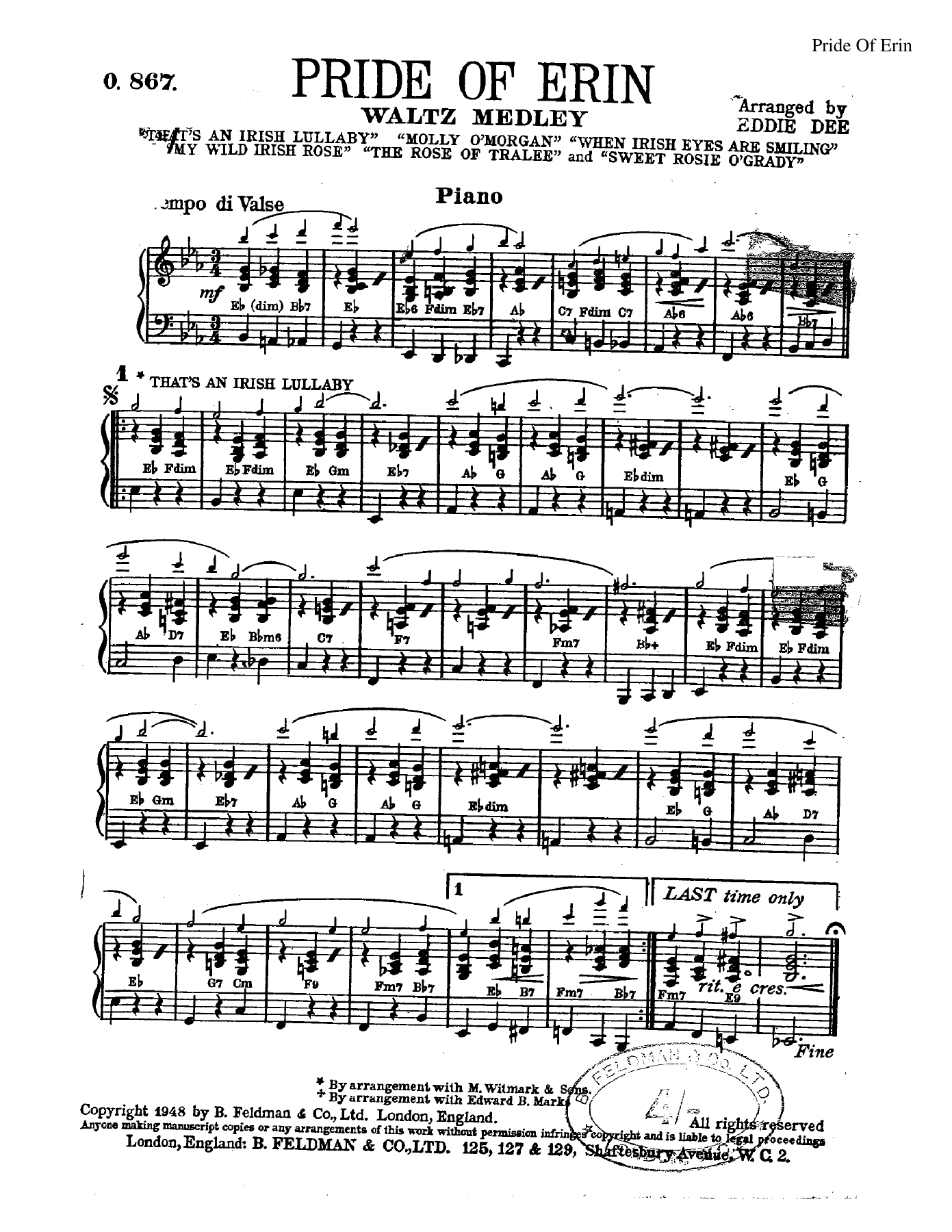Pride Of Erin — sheet music preview
