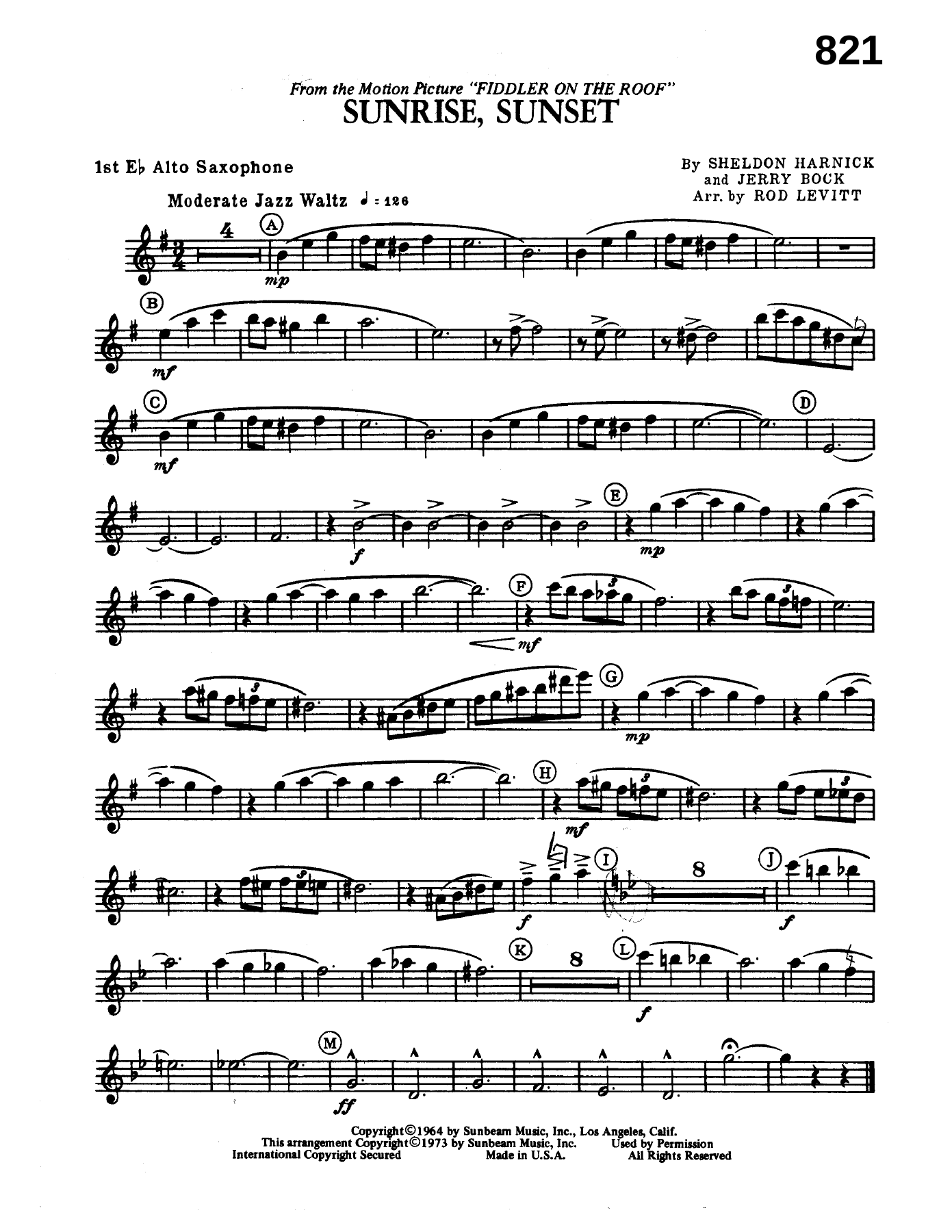 Sunrise, Sunset — Big Band sheet music by R. Levitt | Waltz