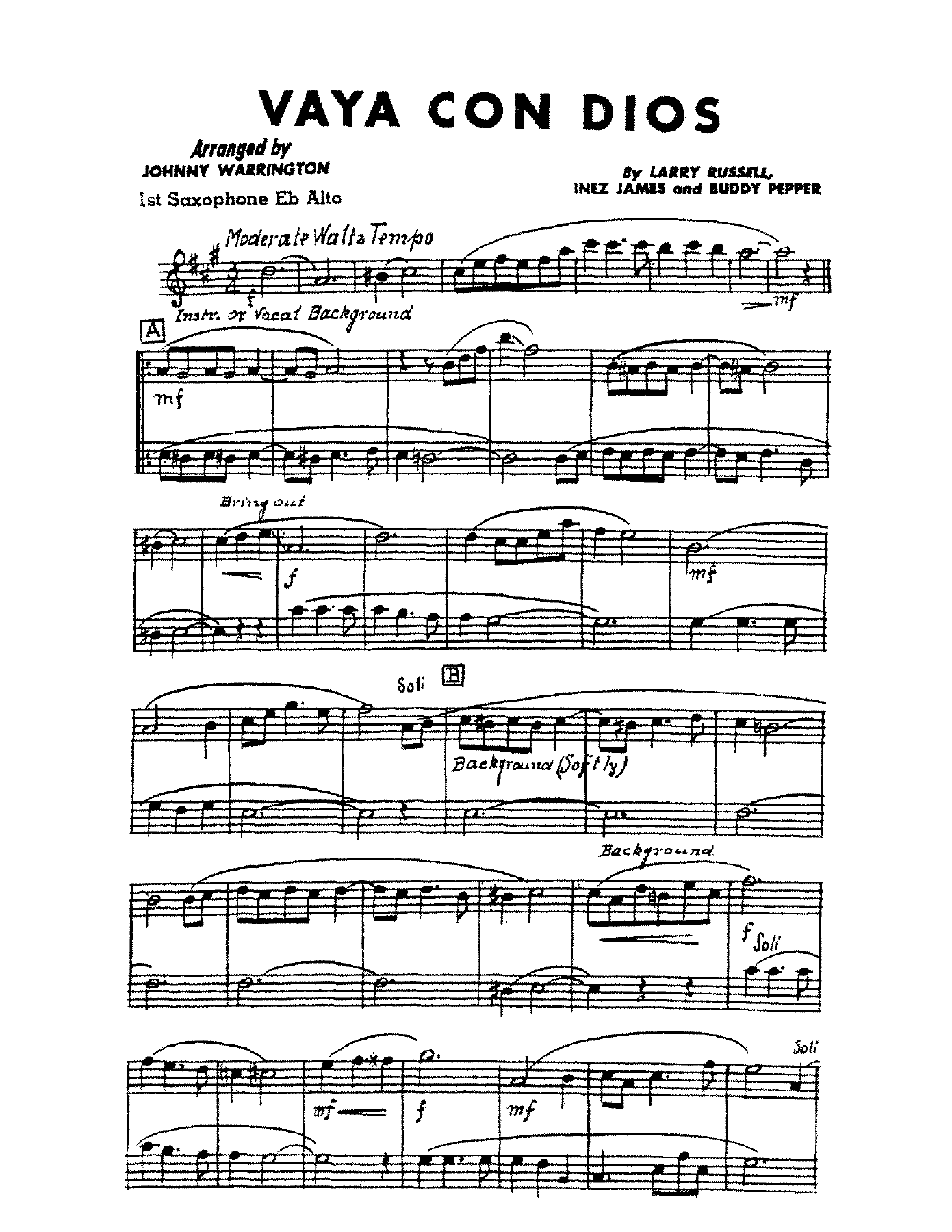 Vaya Con Dios — sheet music preview