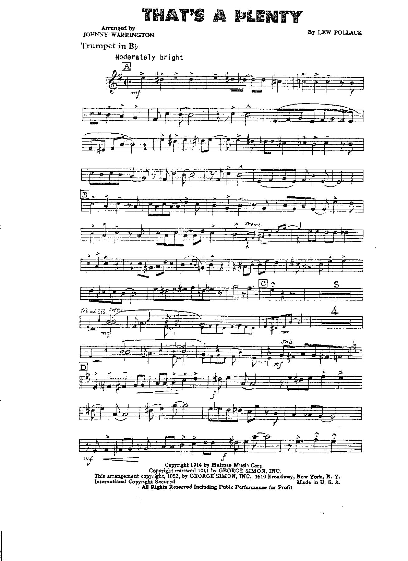 That's A Plenty — sheet music preview