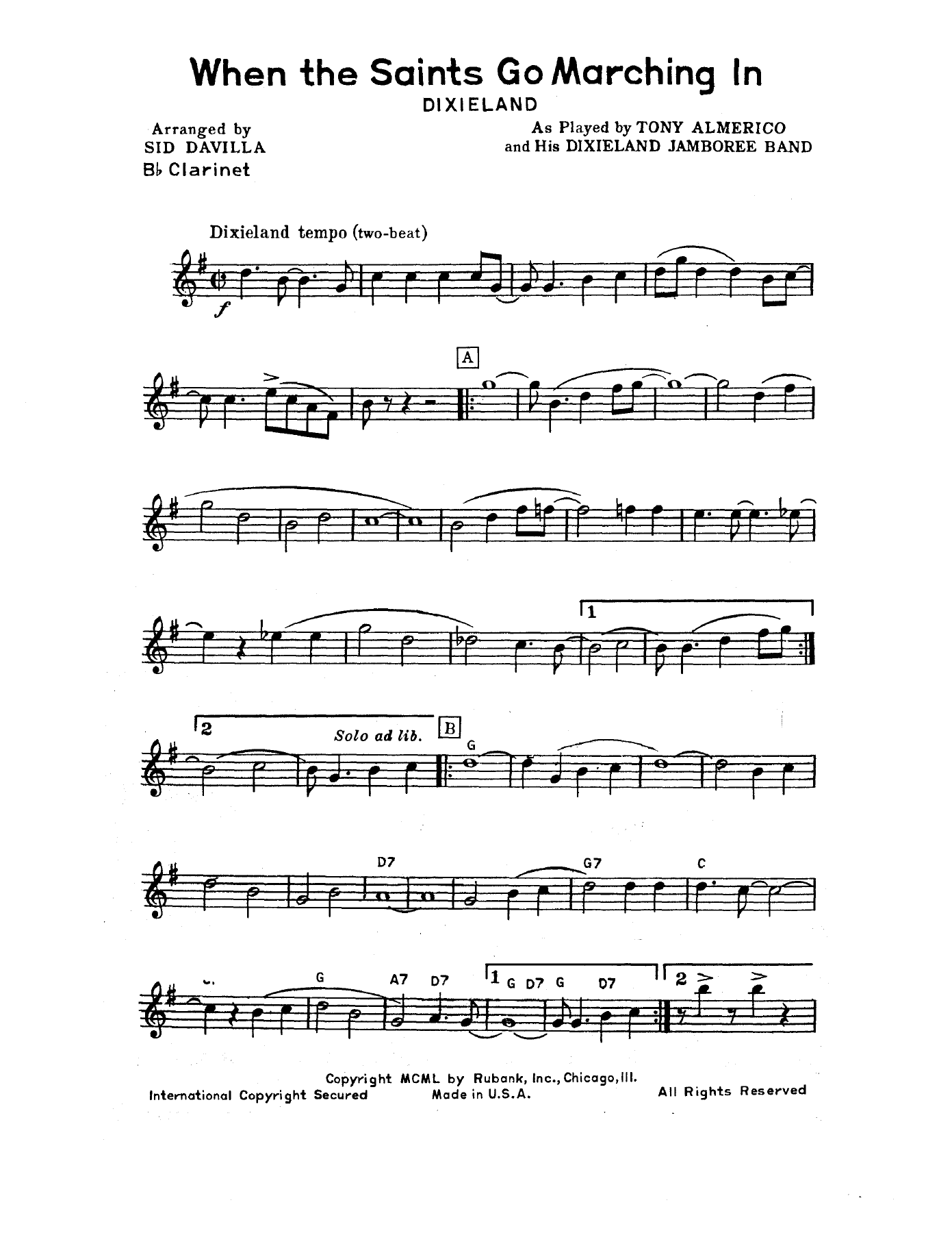 When The Saints Go Marching In - Traditional - Sid Davilla — sheet music preview
