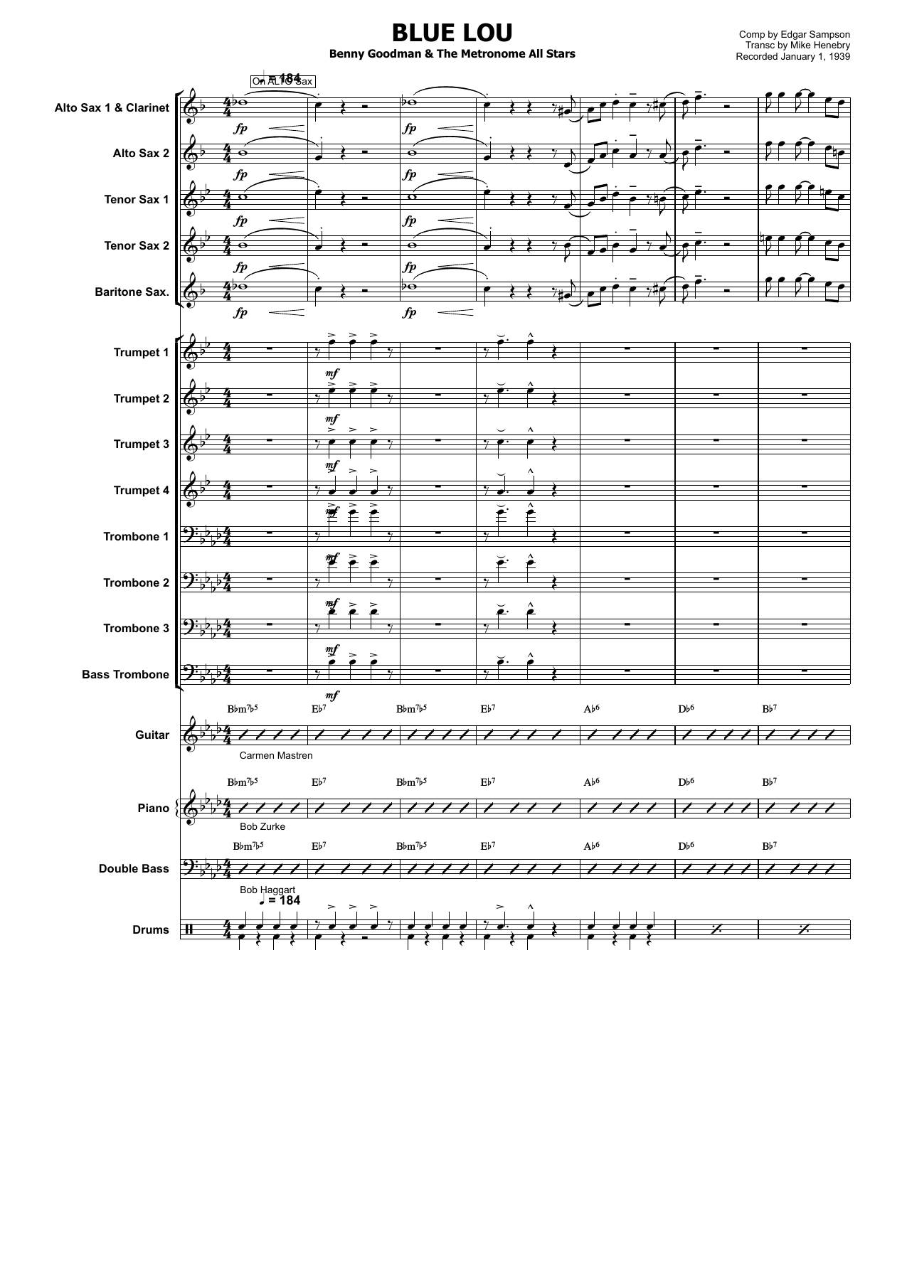 Blie Lou (M.Henebry) B.Goodman — sheet music preview
