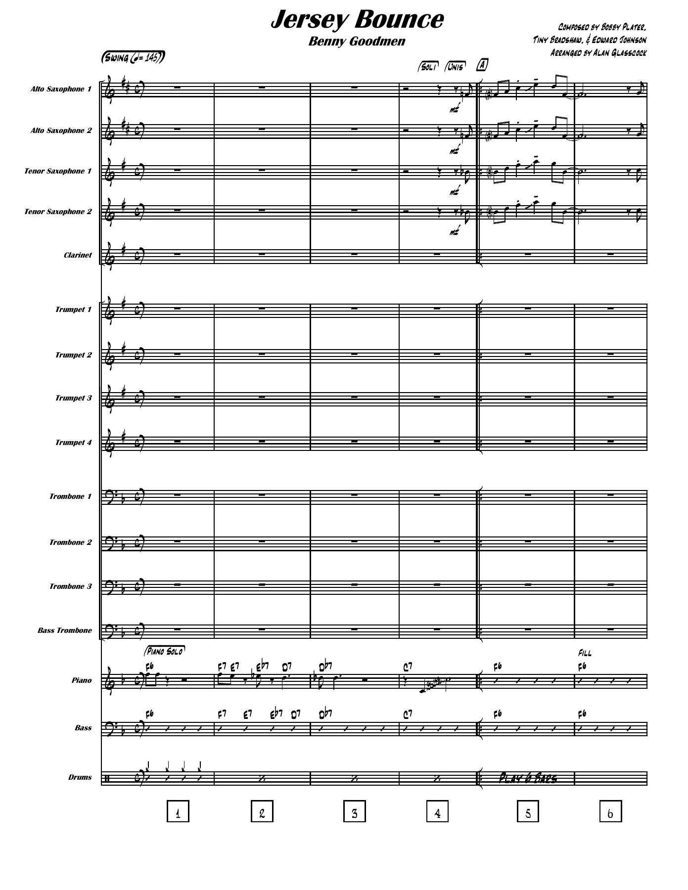 Jersey Bounce — Big Band sheet music by Alan Glasscock - Benny Goodman - 89 measures | Jazz Standard