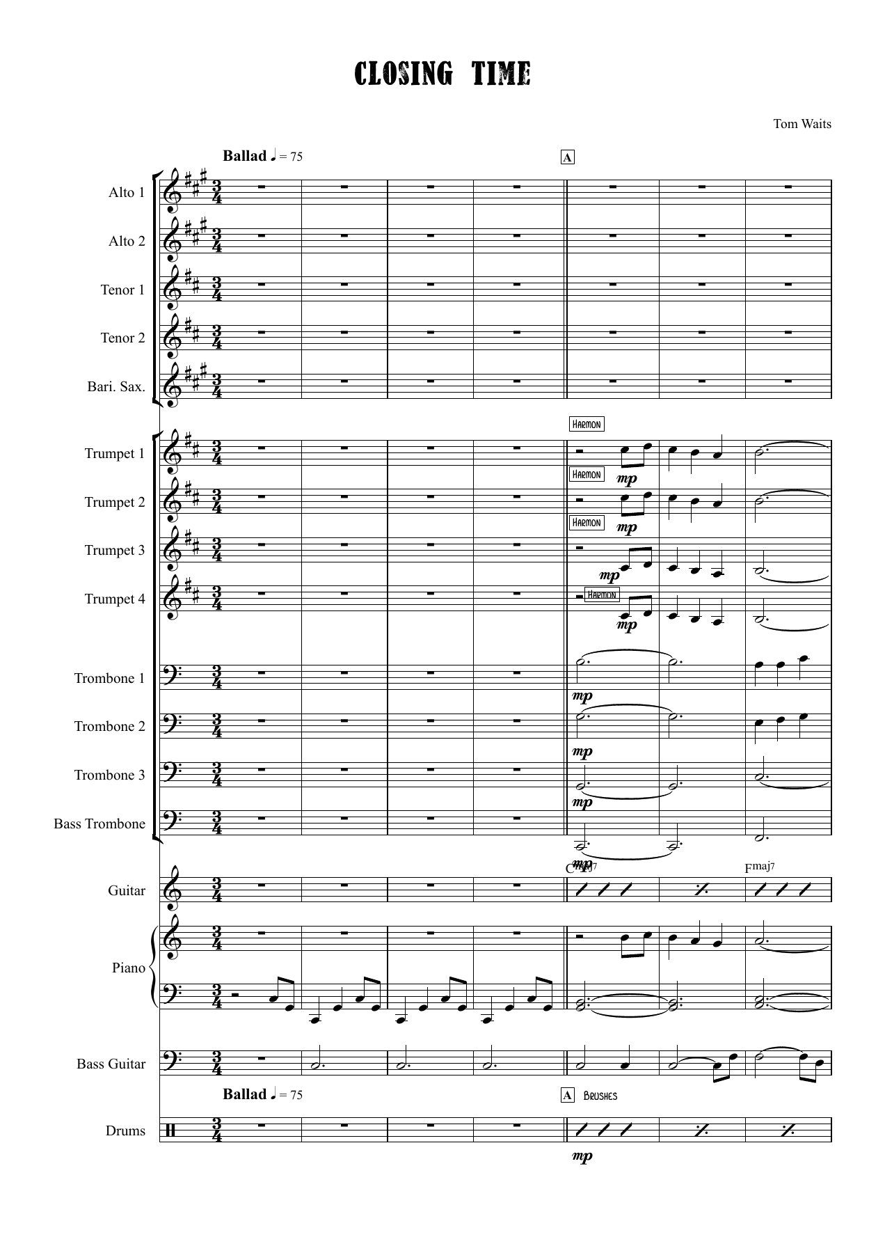 Closing Time — sheet music preview