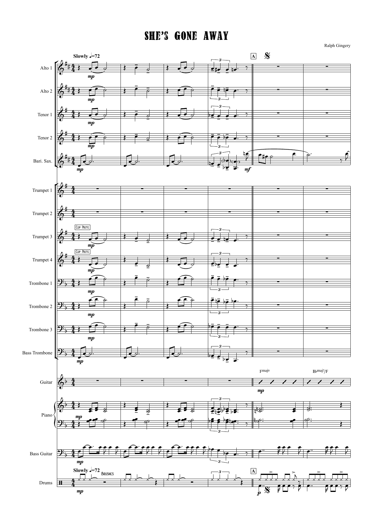 She's Gone Away (R.Gingey) Bari.Solo — sheet music preview