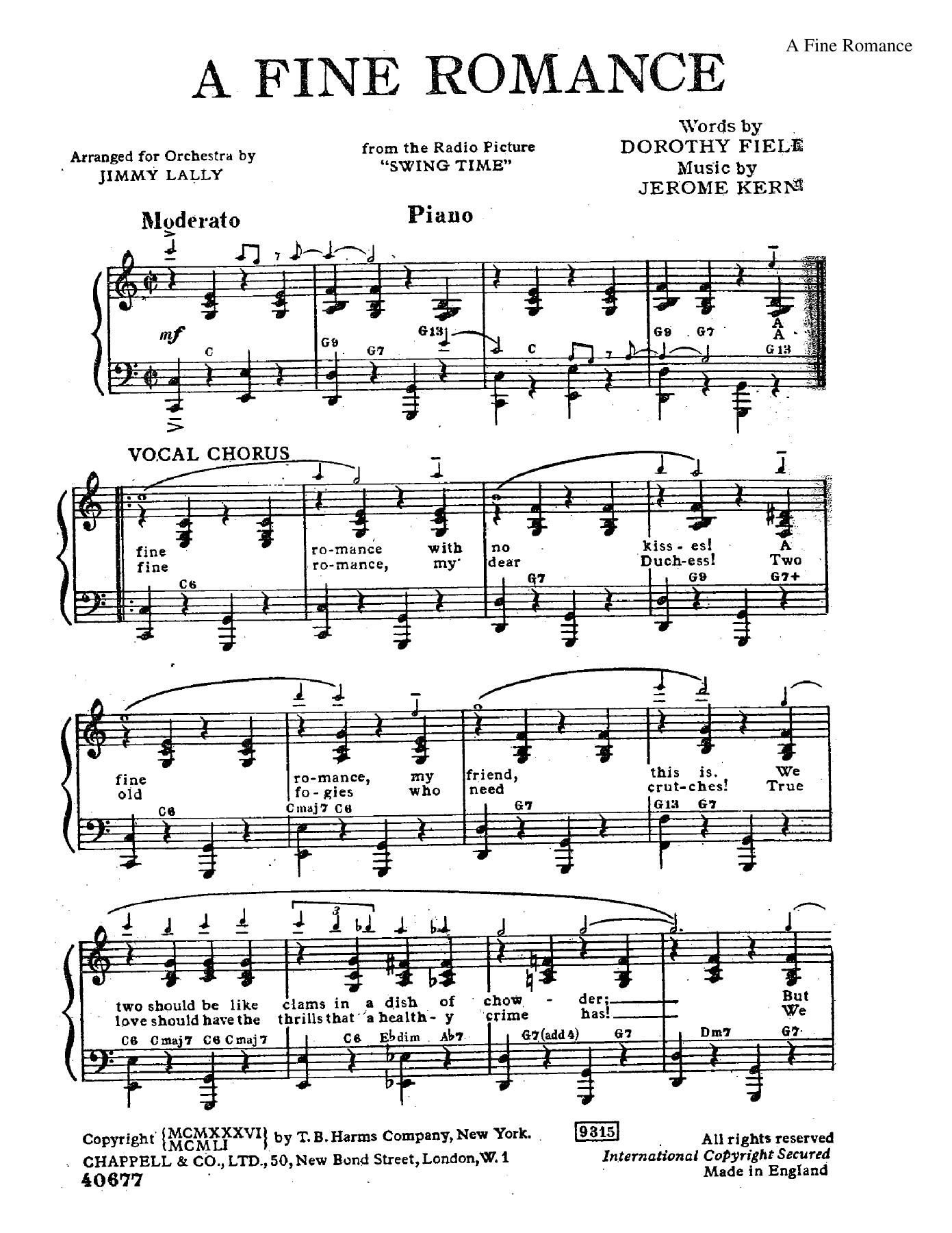 A Fine Romance — sheet music preview