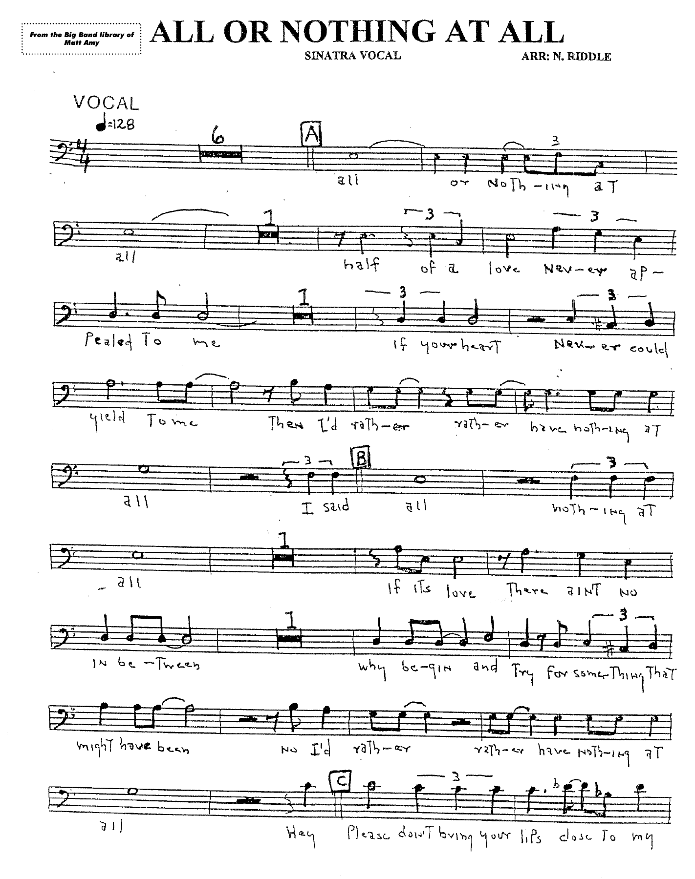 All Or Nothing At All (N.Riddle) F.Sinatra — sheet music preview