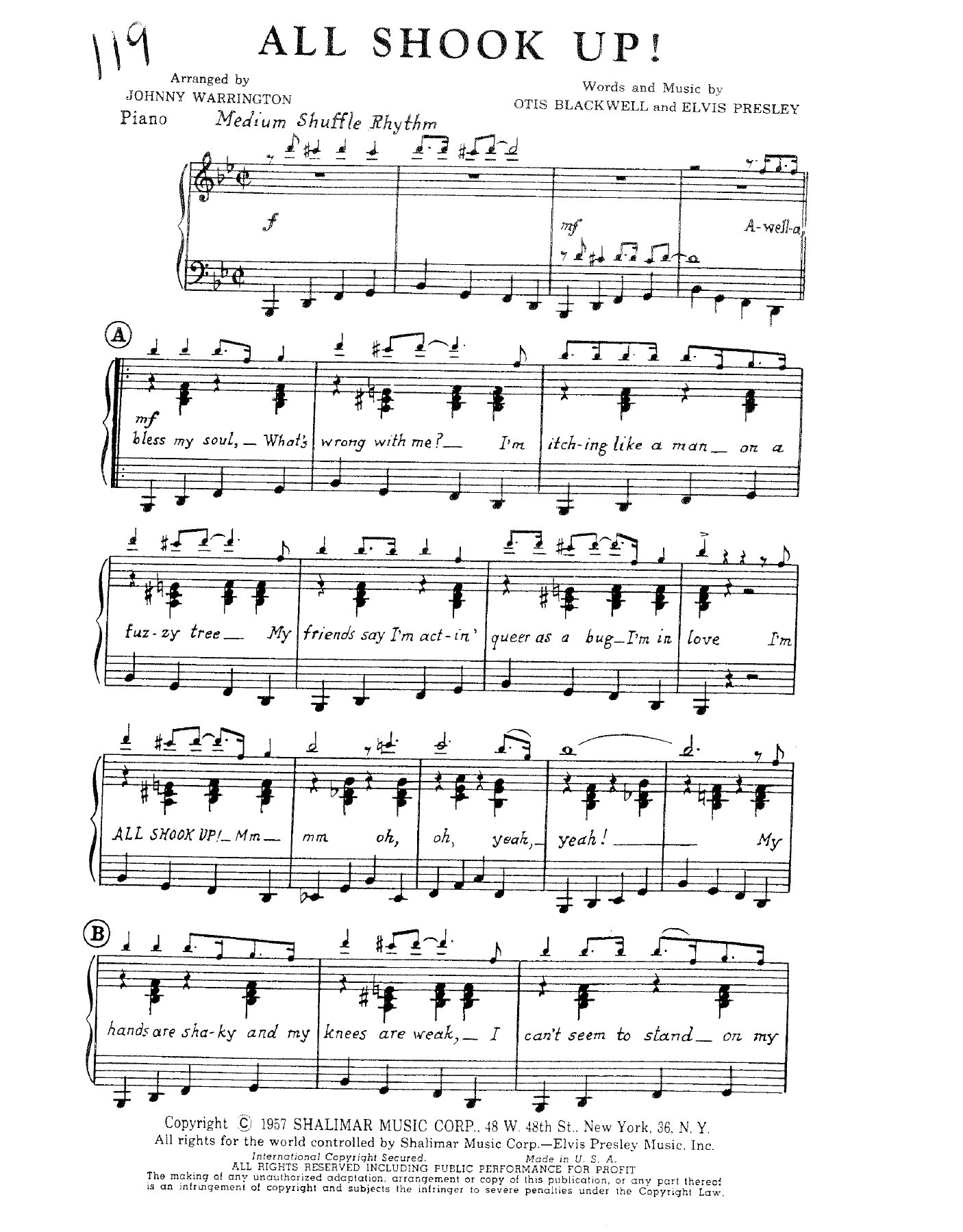 All Shook Up — sheet music preview