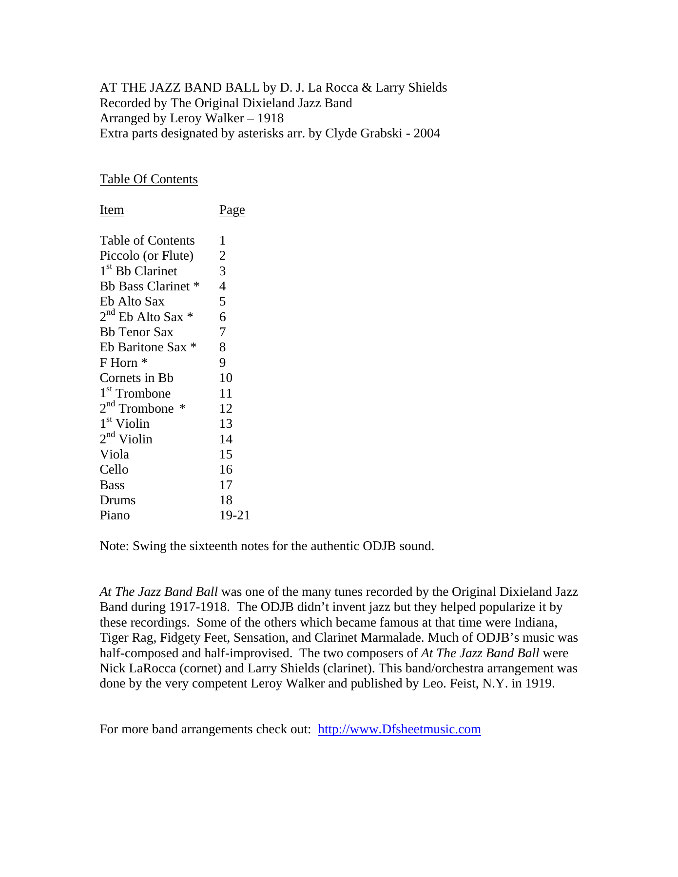 At The Jazz Band Ball — sheet music preview