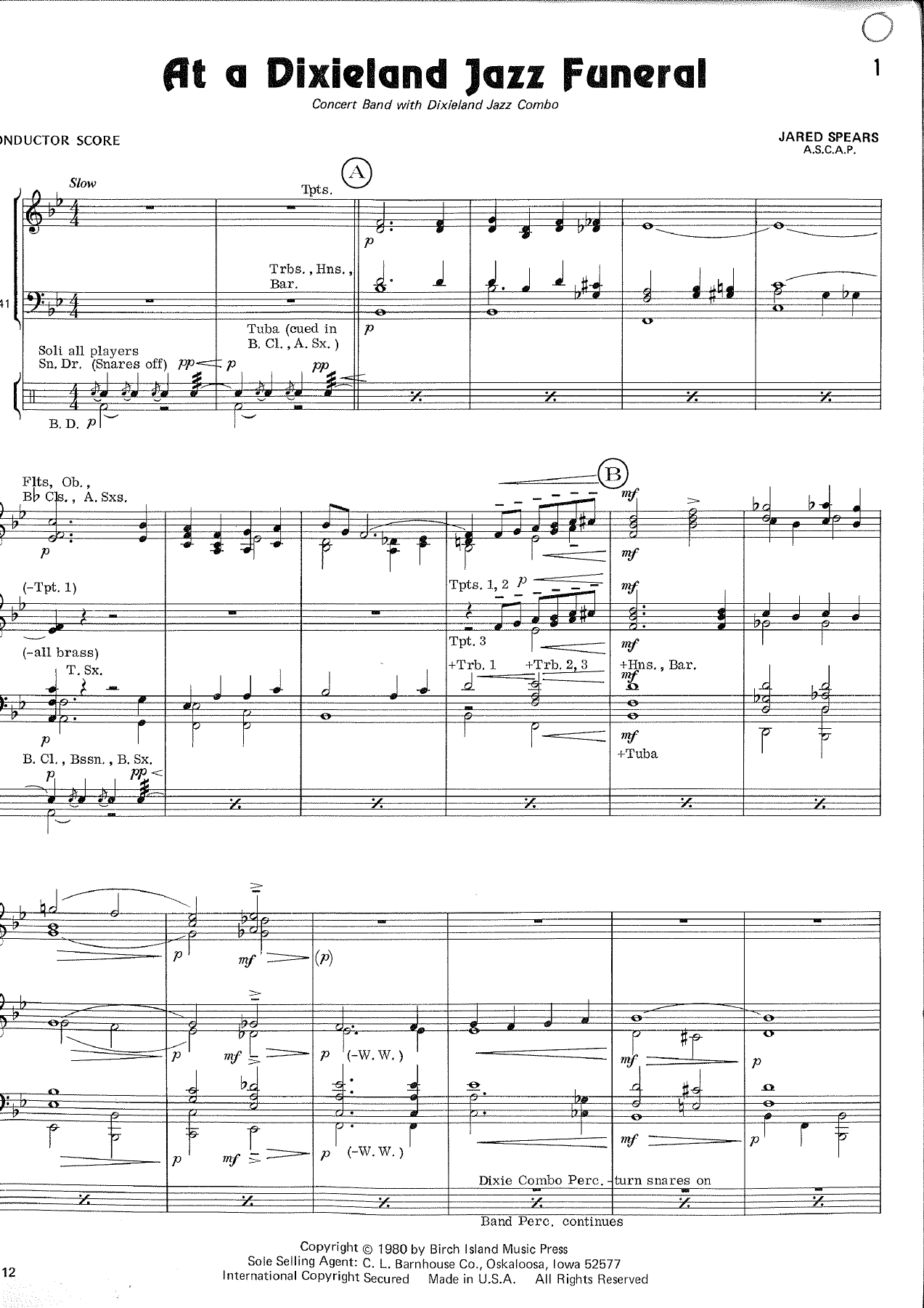 at a dixieland jazz funeral score — sheet music preview