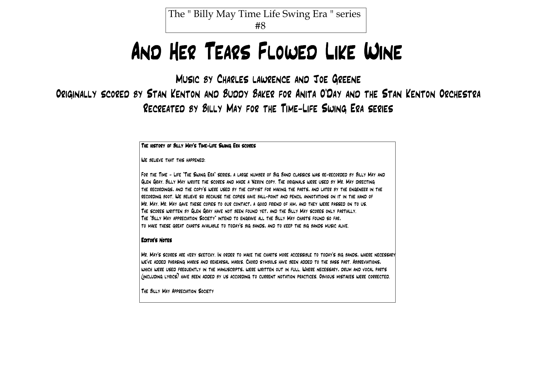 And Her Tears Flowed Like Wine (B. May) S.Kenton. Voc Gb — sheet music preview