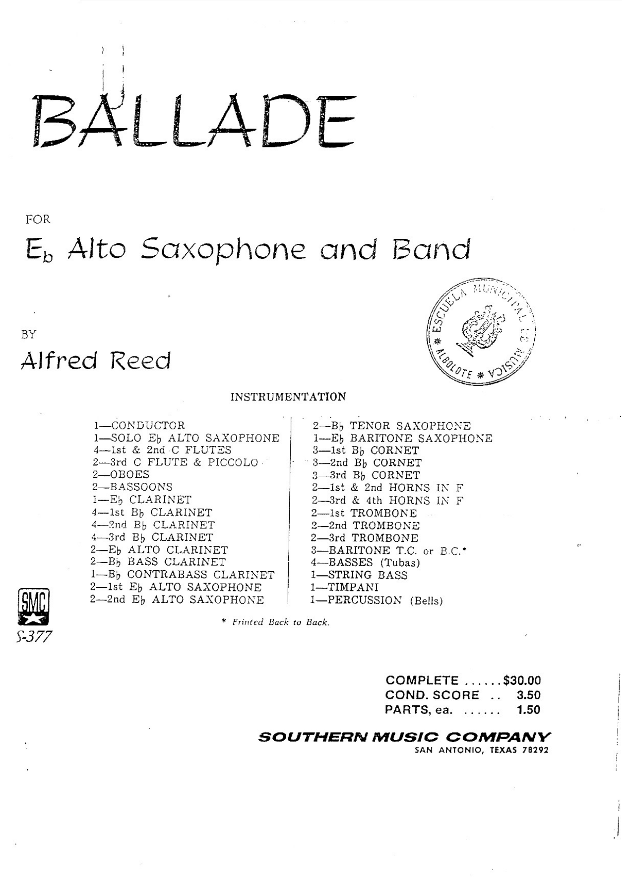 Ballade For Eb Alto Saxophone And Band — sheet music preview