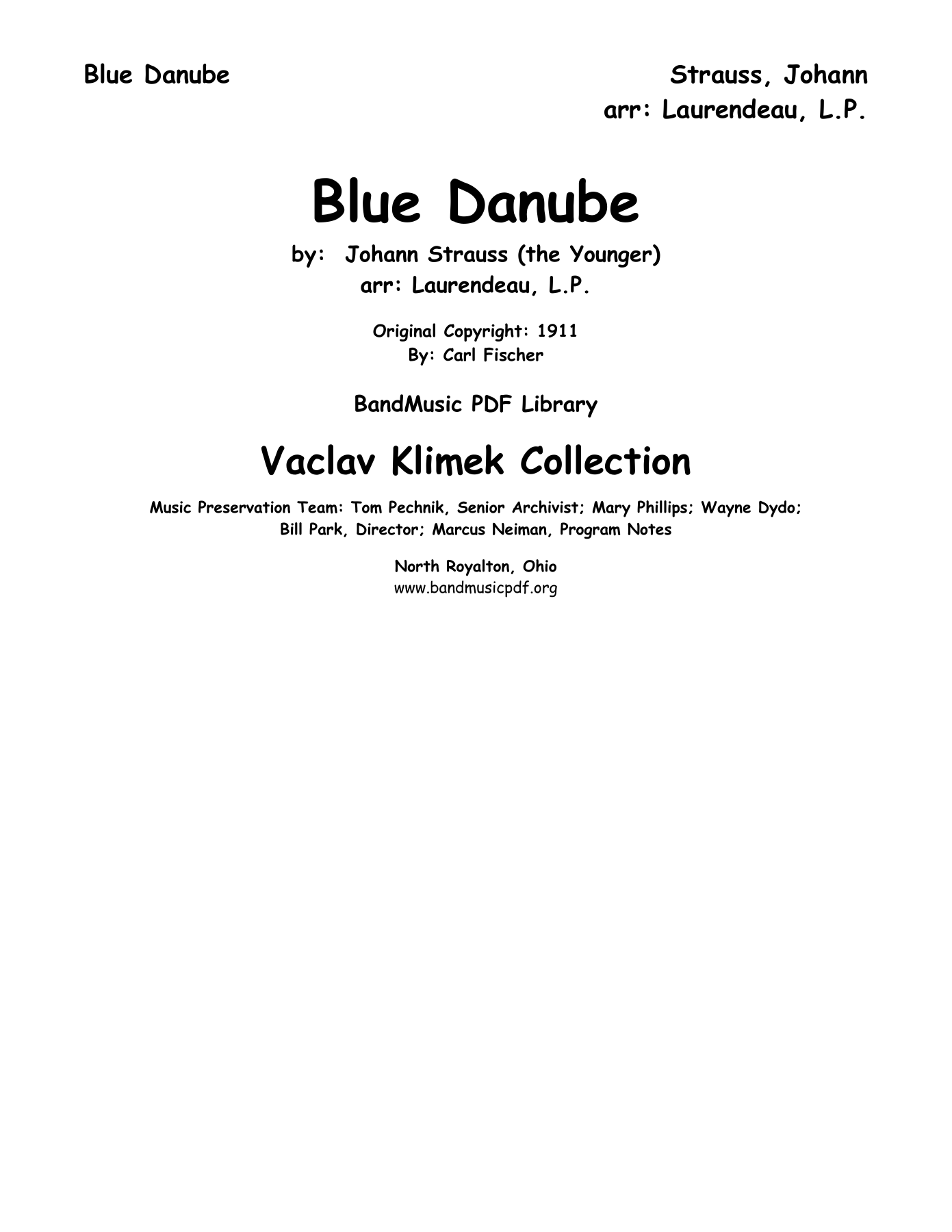 Blue Danube — sheet music preview