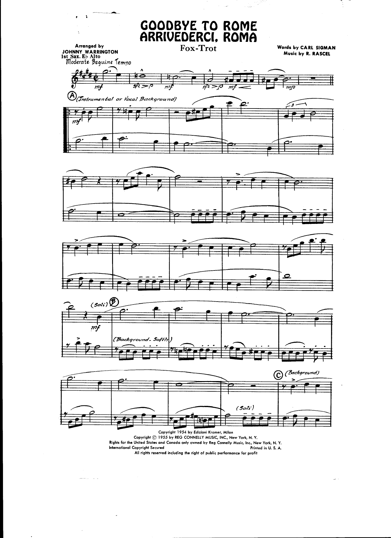 Arriuederci Roma — sheet music preview