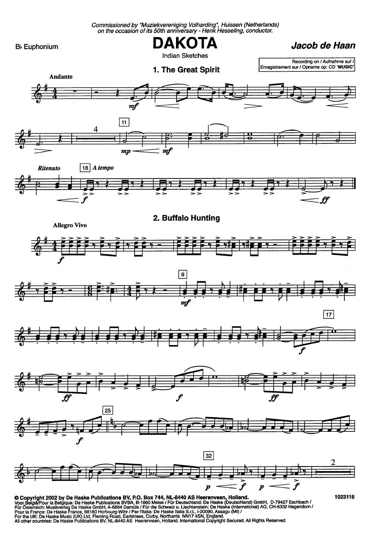 Dakota — Concert Band sheet music by Jacob de Haan | Traditional