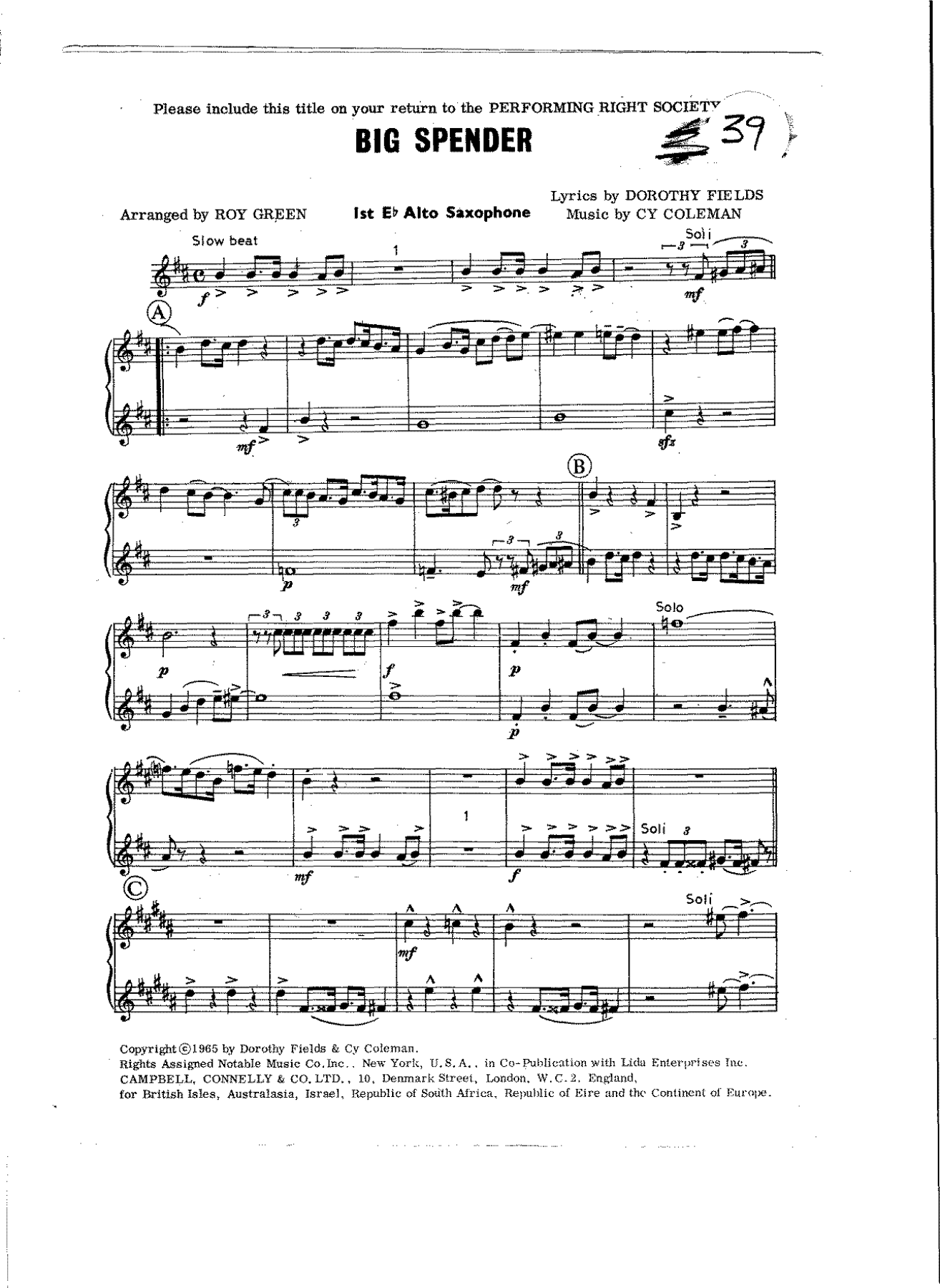 Big Spender — sheet music preview