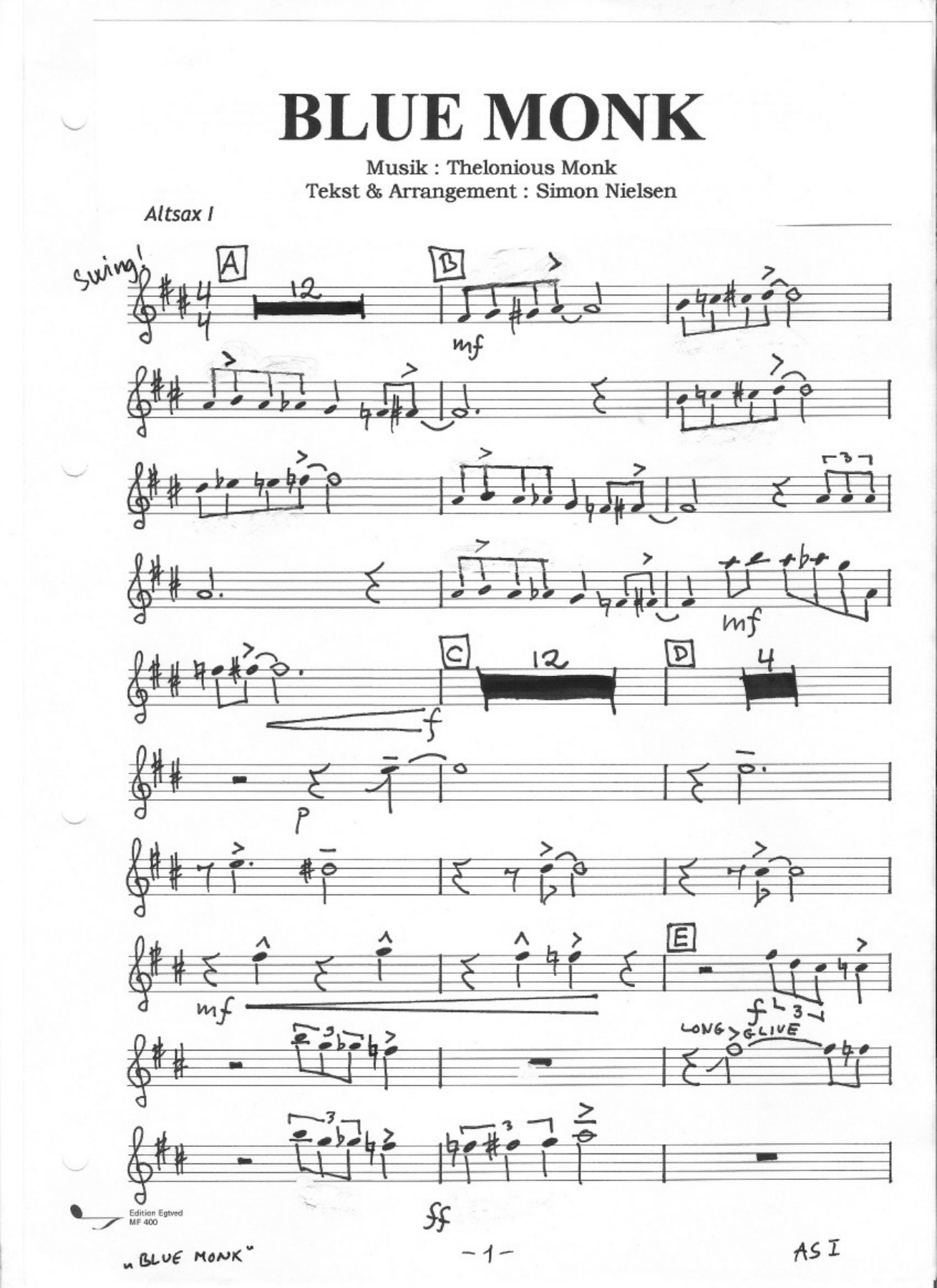 01 Blue Monk Alto — sheet music preview