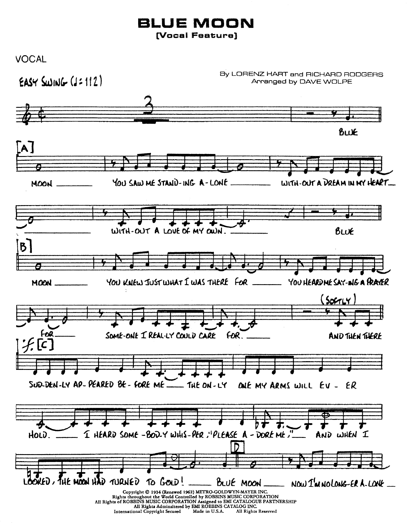 Blue Moon — sheet music preview