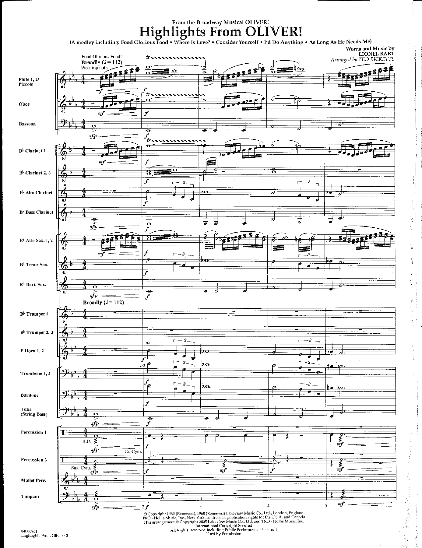 Highlights From Oliver — sheet music preview