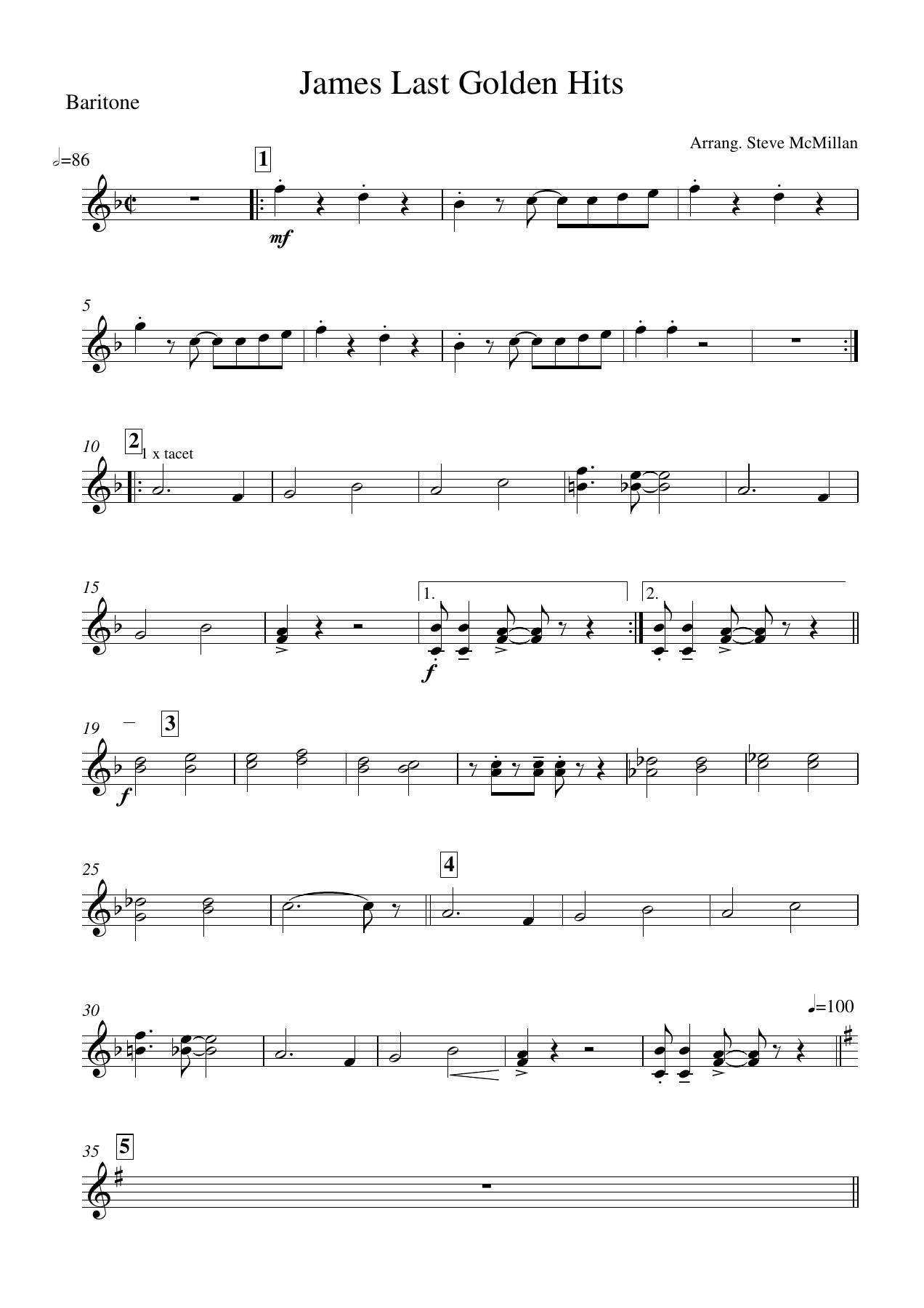 James Last Golden Hits Baritone — sheet music preview