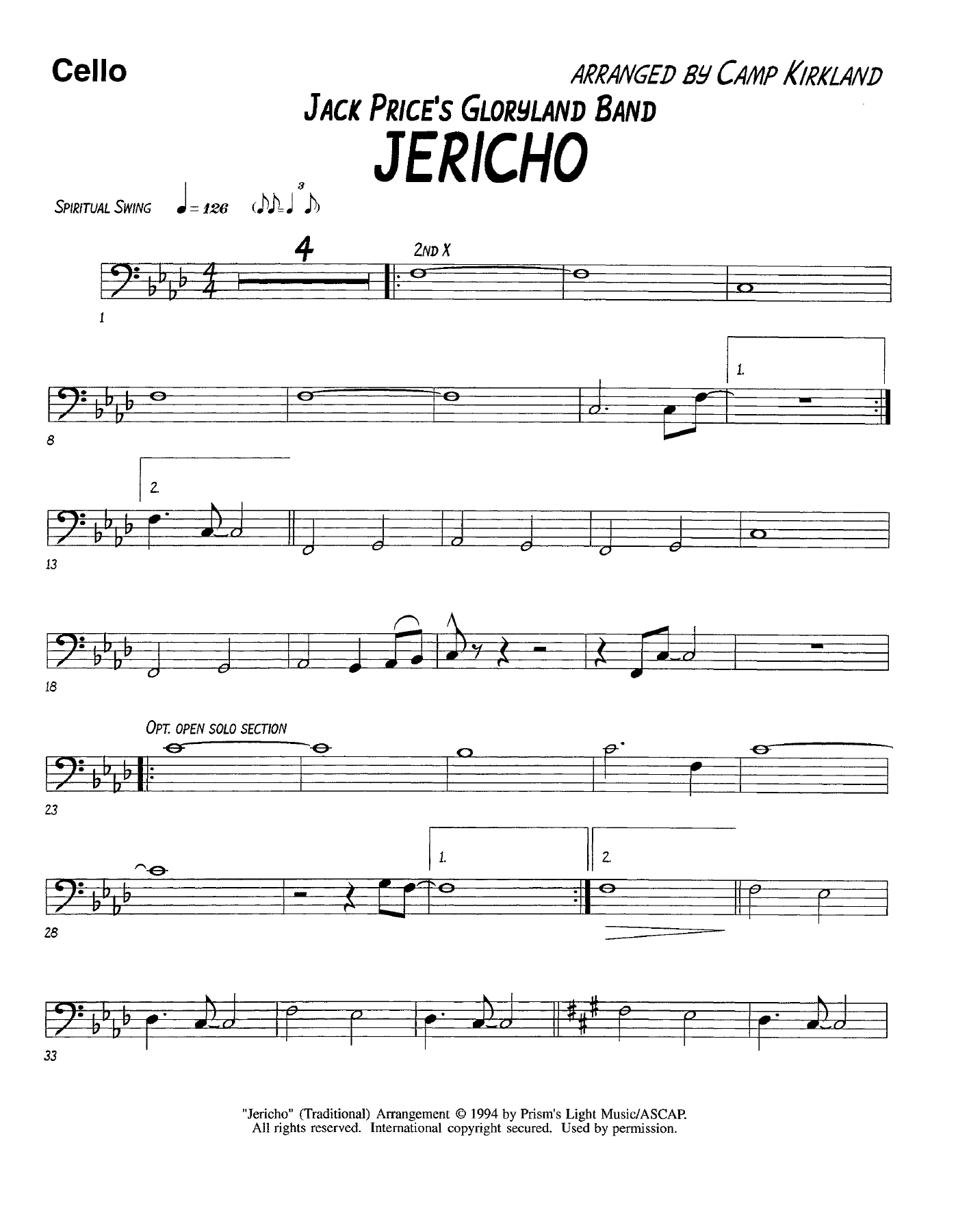 Jericho-Cello — Concert Band sheet music by Cello | Traditional