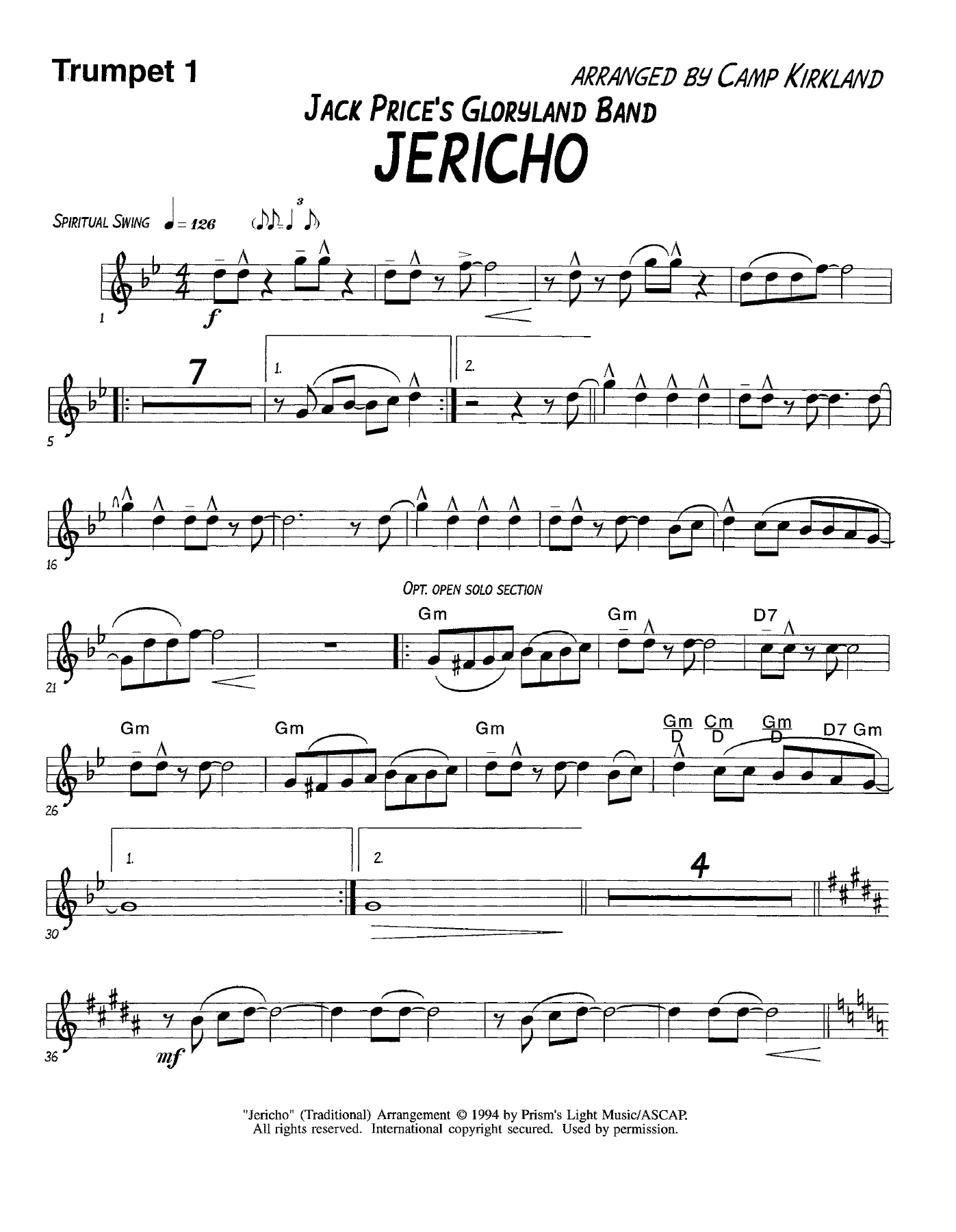Jericho-Trp — Concert Band sheet music by Trp 1 | Traditional