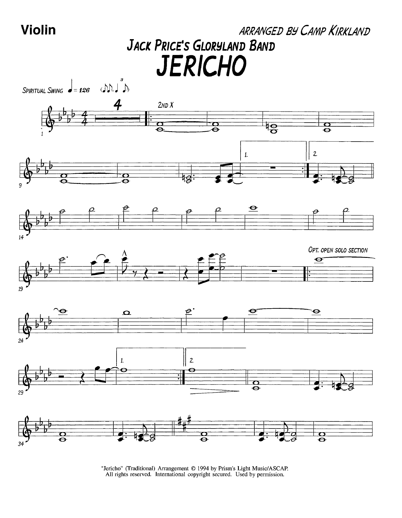 Jericho-Violin — Concert Band sheet music by Violin | Traditional