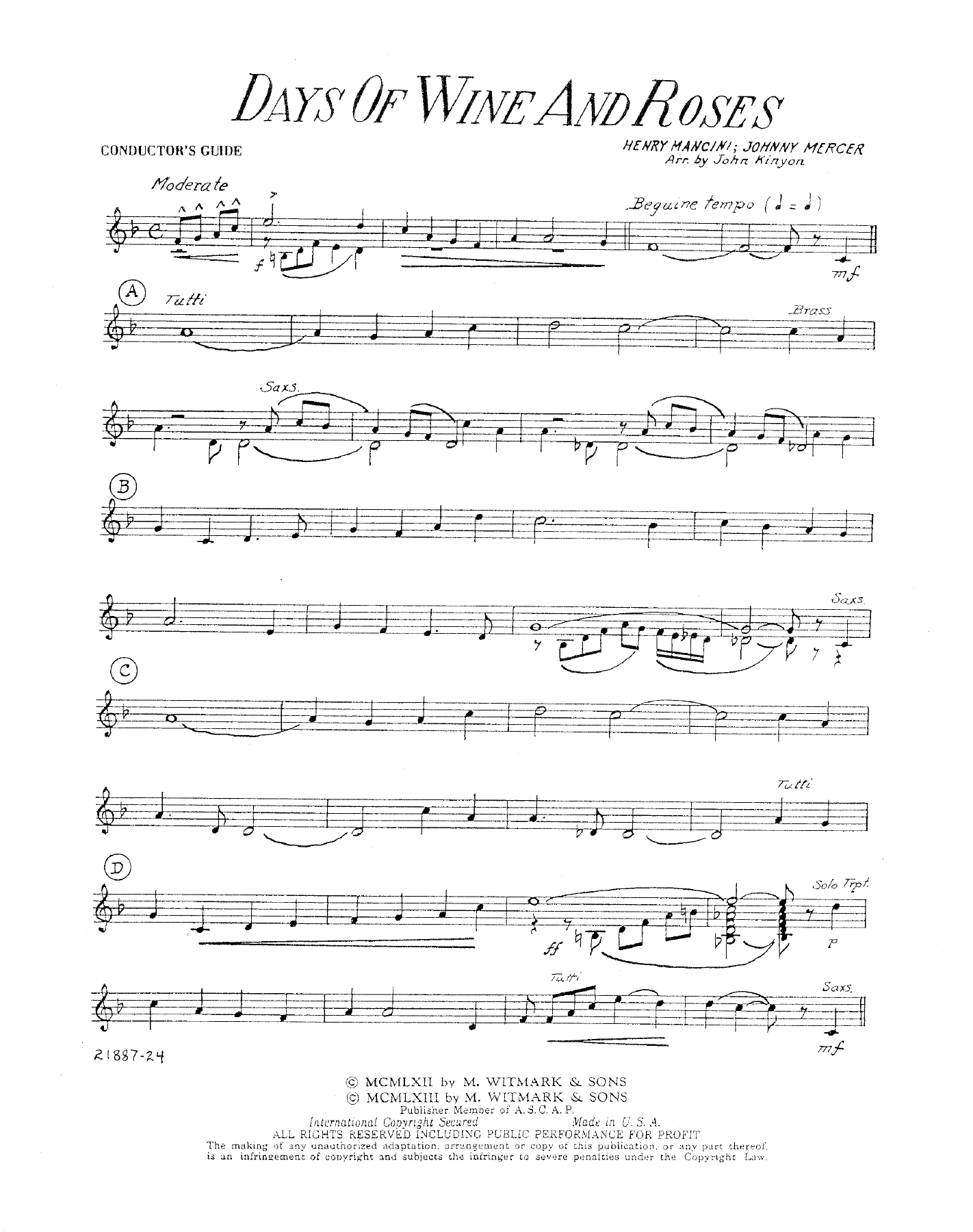 Days Of Wine And Roses — sheet music preview