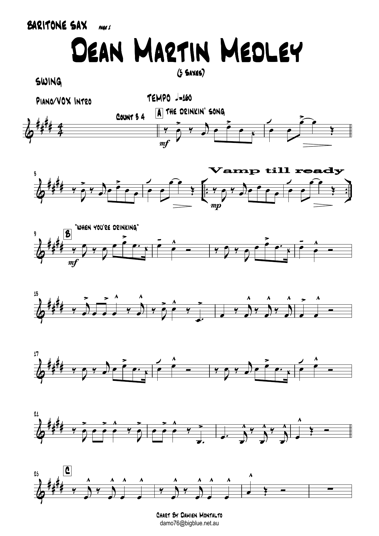 DeanMartinMedleyBARITONESAX — sheet music preview