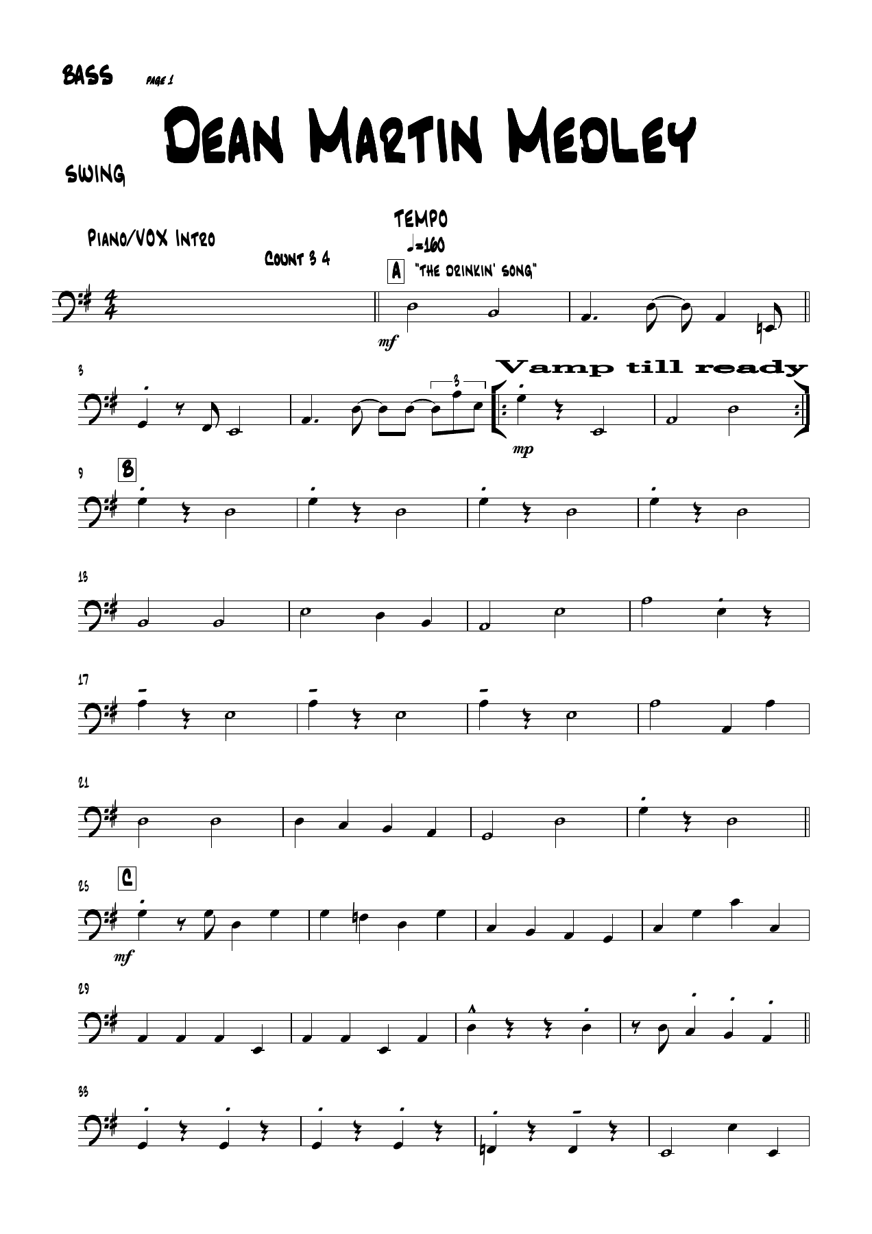 DeanMartinMedleyBASS — sheet music preview